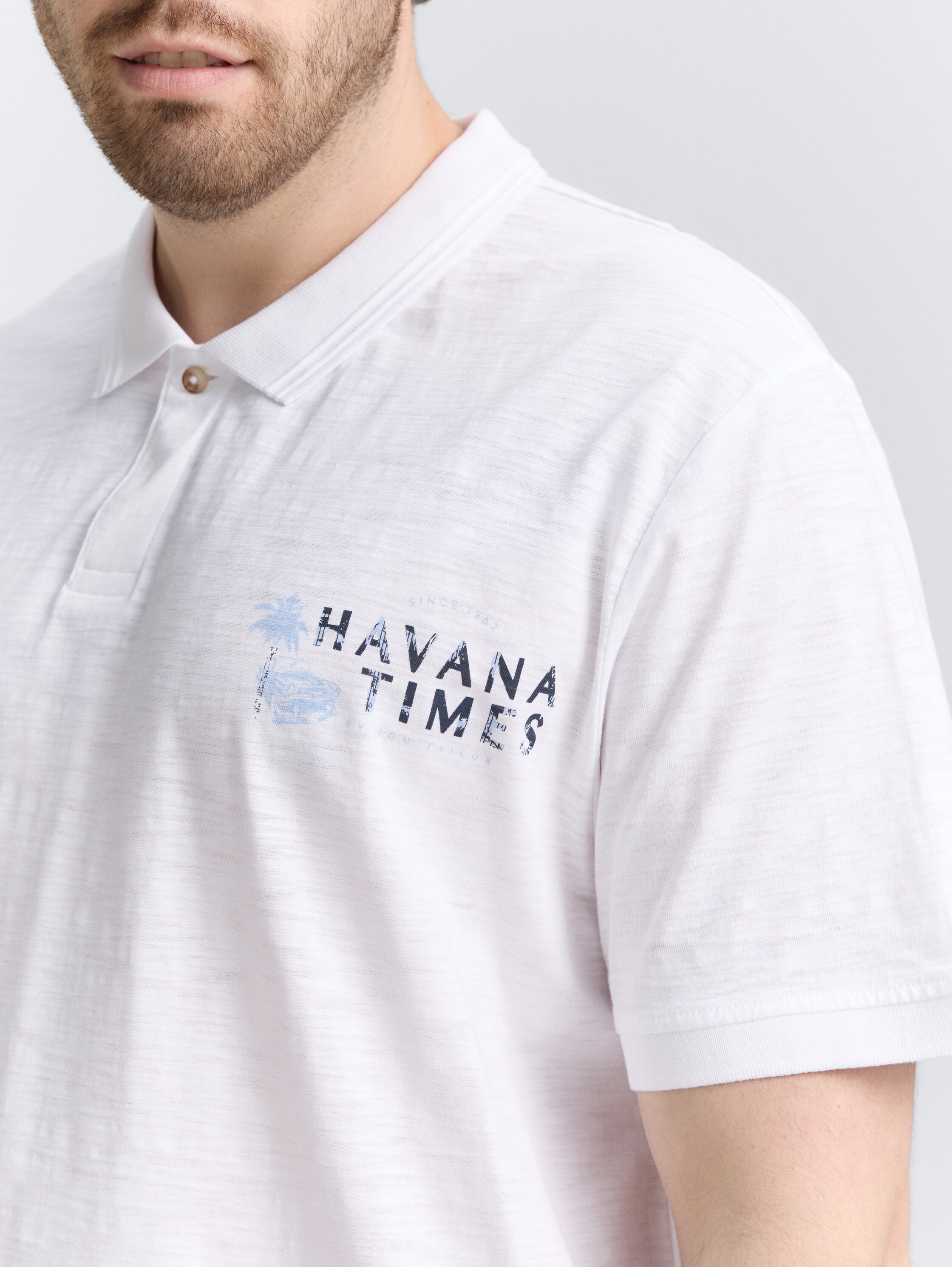 Plus Size - Poloshirt aus Baumwolle mit Print - white - 