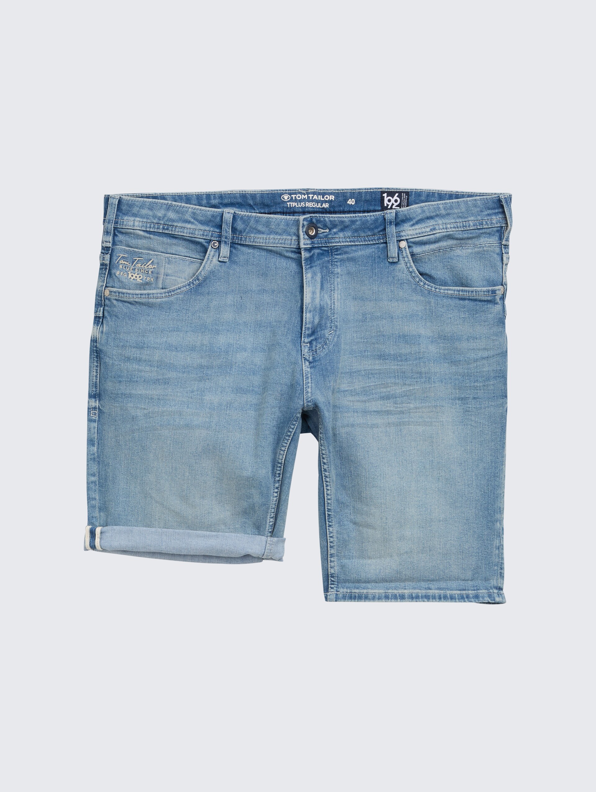 Plus Size - TTPLUS REGULAR FIT Jeans Shorts - Used Light Stone Blue Denim - Vorder-Produkt-Ansicht