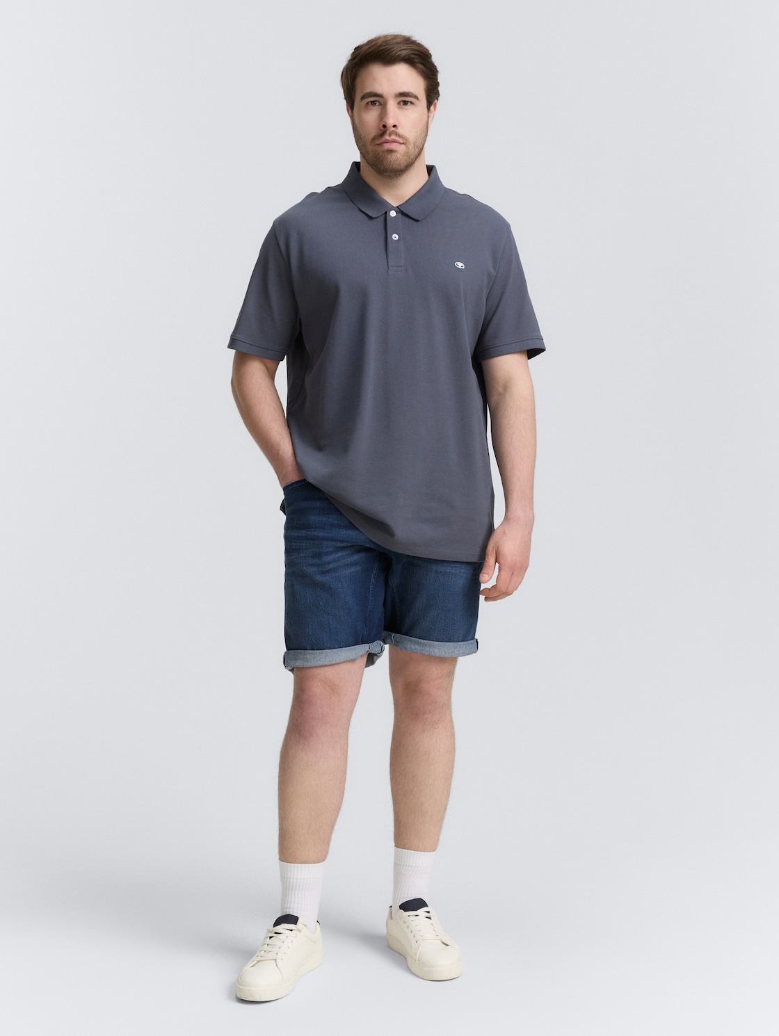 Plus Size - TTPLUS REGULAR FIT Jeans Shorts - Used Dark Stone Blue Denim - Model-Vorderansicht
