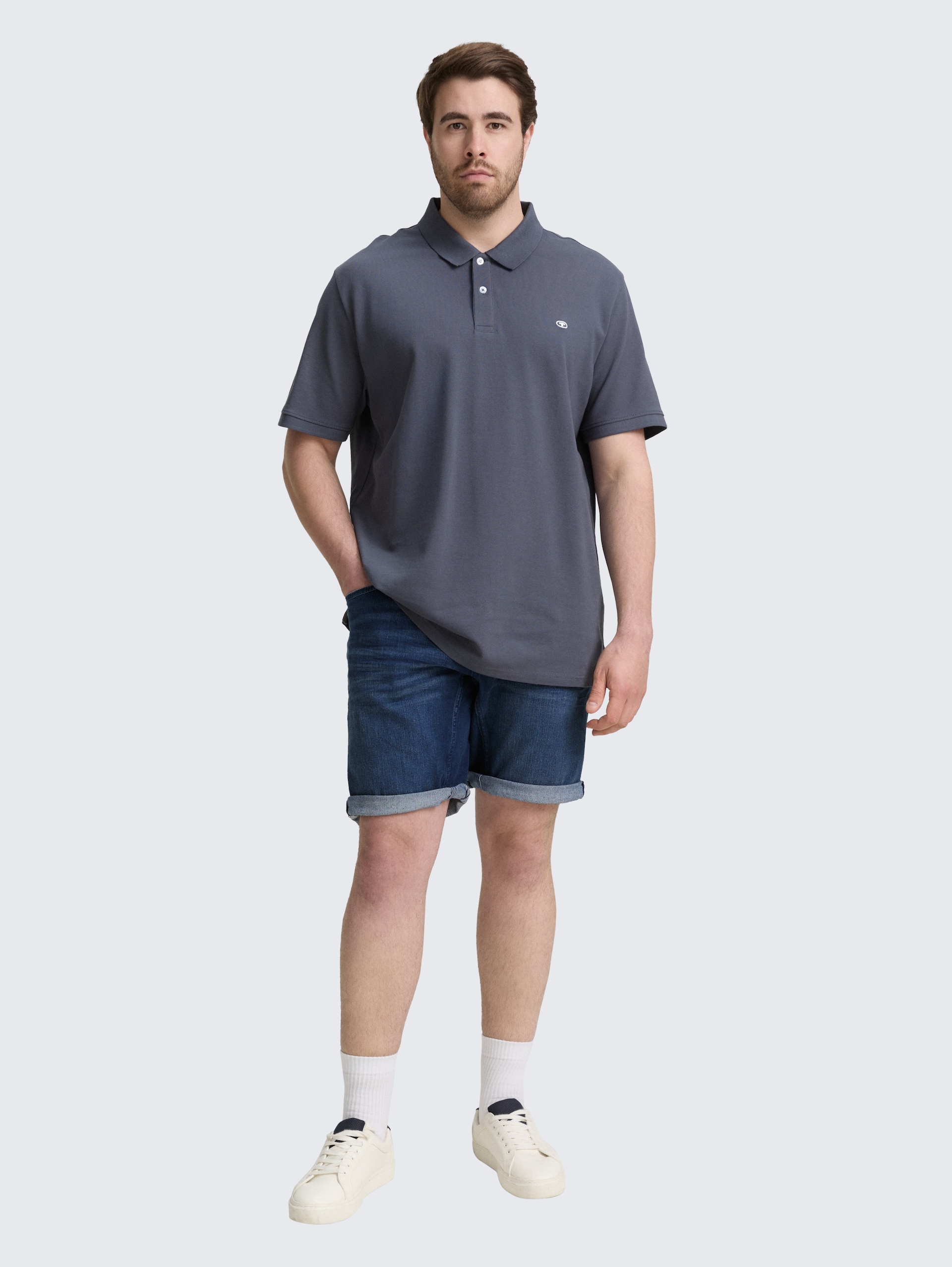 Plus Size - TTPLUS REGULAR FIT Jeans Shorts - Used Dark Stone Blue Denim - Model-Vorderansicht