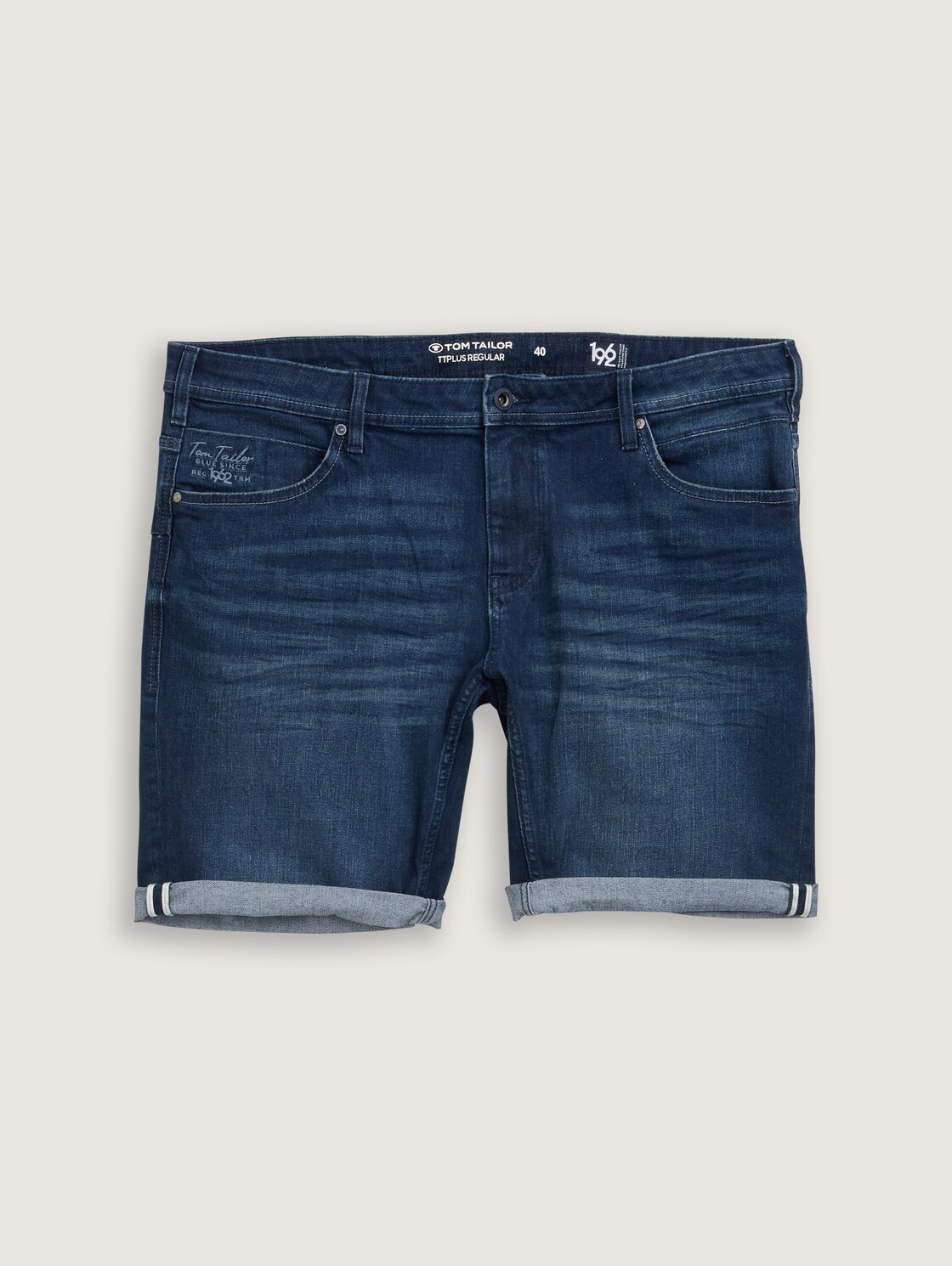 Plus Size - TTPLUS REGULAR FIT Jeans Shorts - Used Dark Stone Blue Denim - Vorder-Produkt-Ansicht