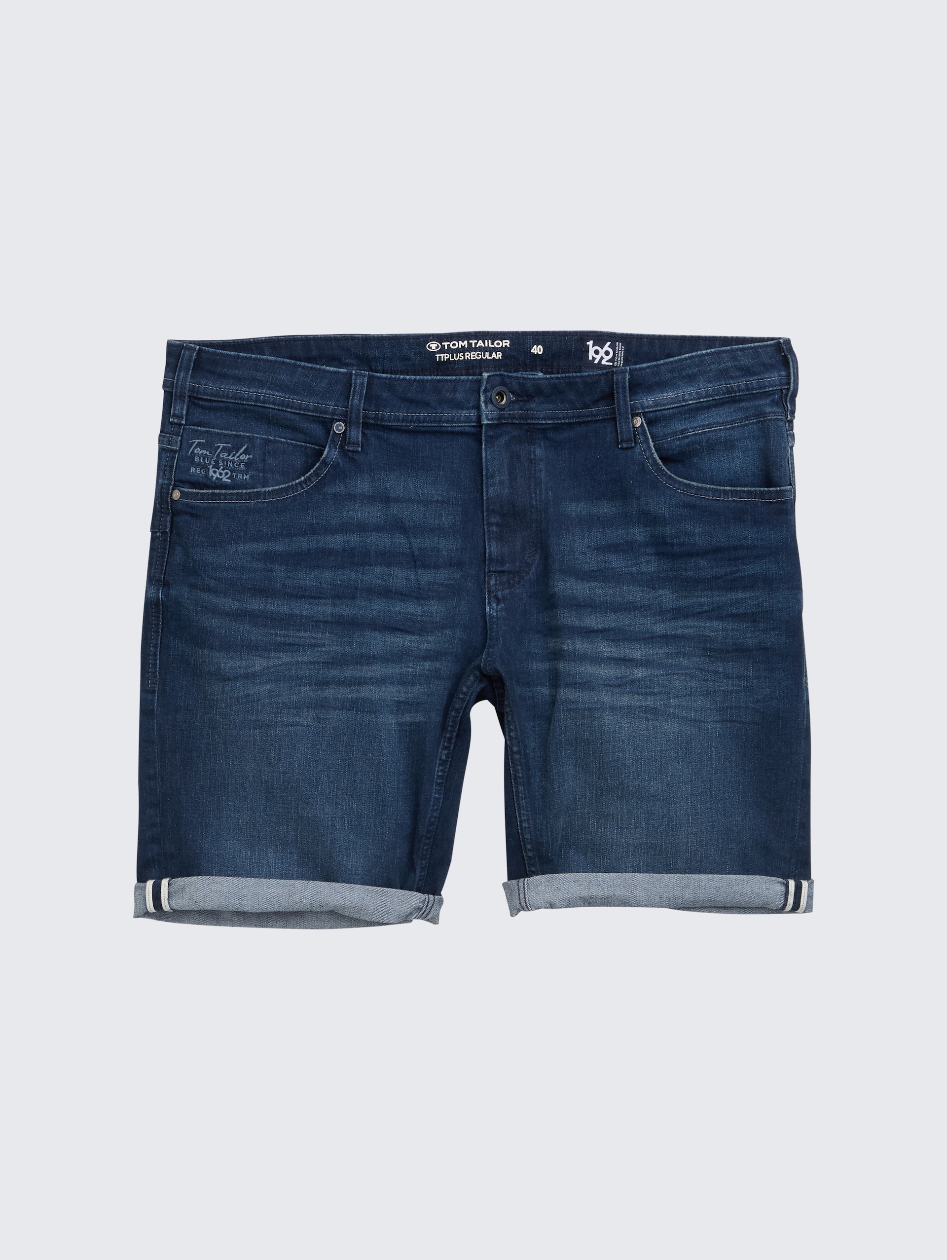 Plus Size - TTPLUS REGULAR FIT Jeans Shorts - Used Dark Stone Blue Denim - Vorder-Produkt-Ansicht