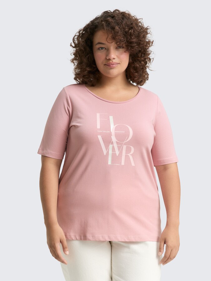 Plus Size - T-shirt with print by Women Plus Size, Morning Pink