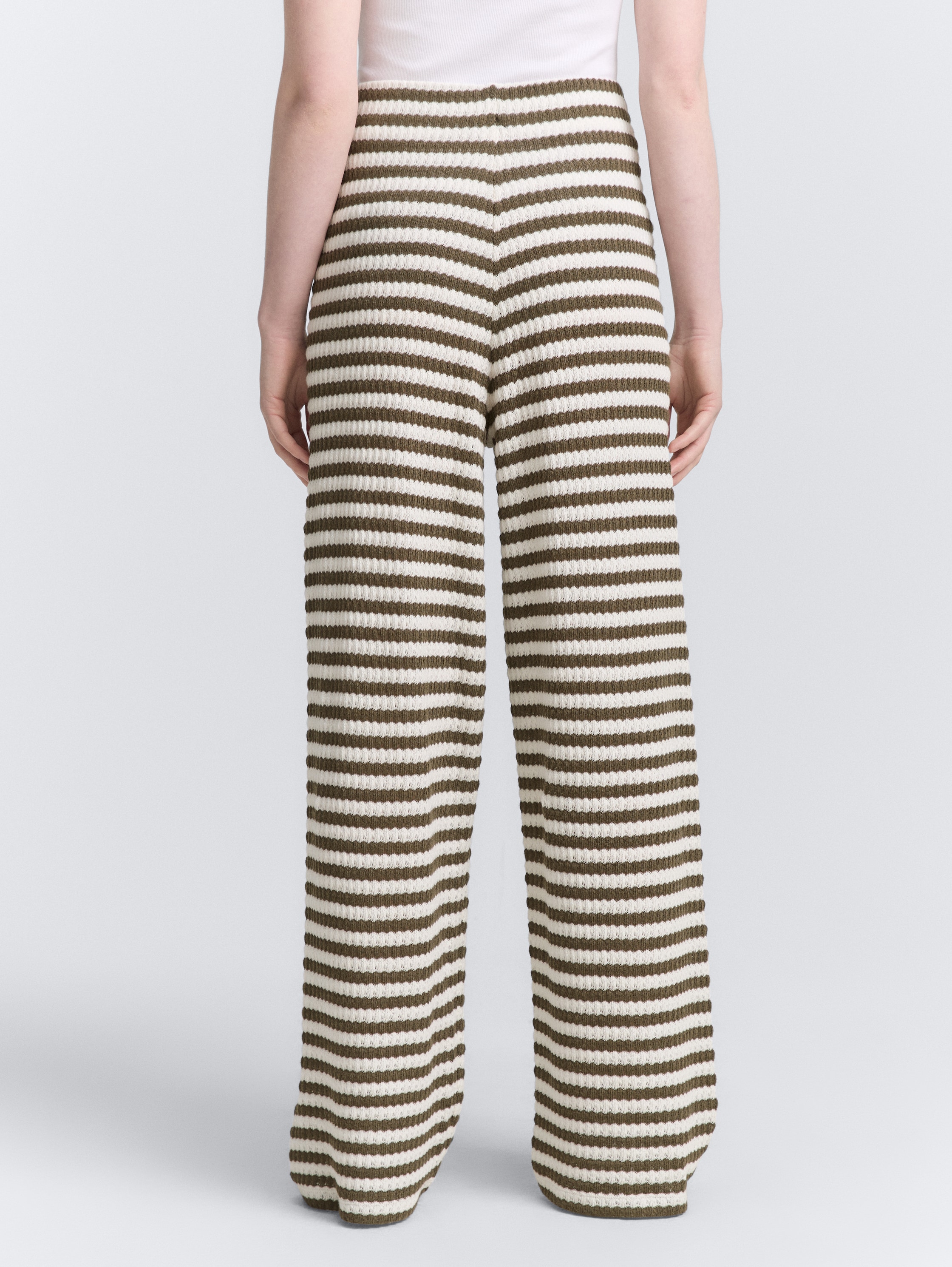 Wide leg knitted trousers - olive_white_stripe -