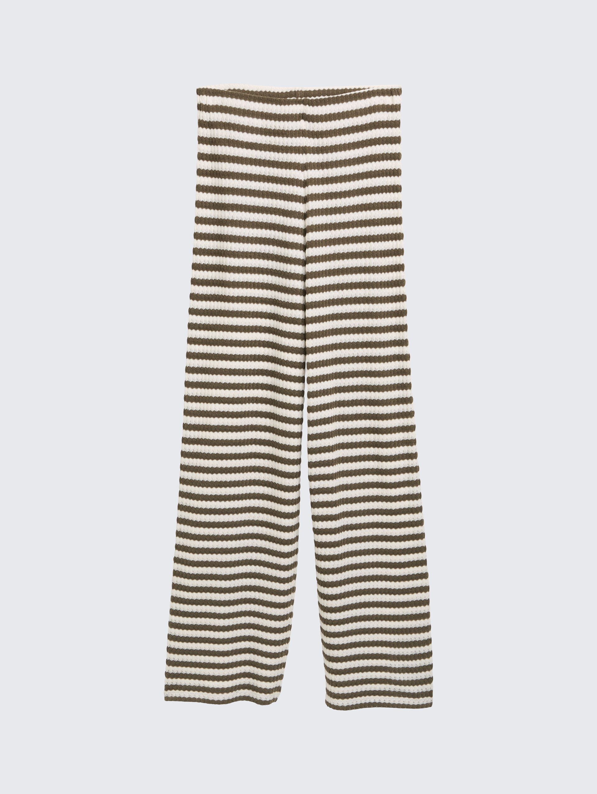 Wide Leg Strickhose - olive white stripe - Vorder-Produkt-Ansicht