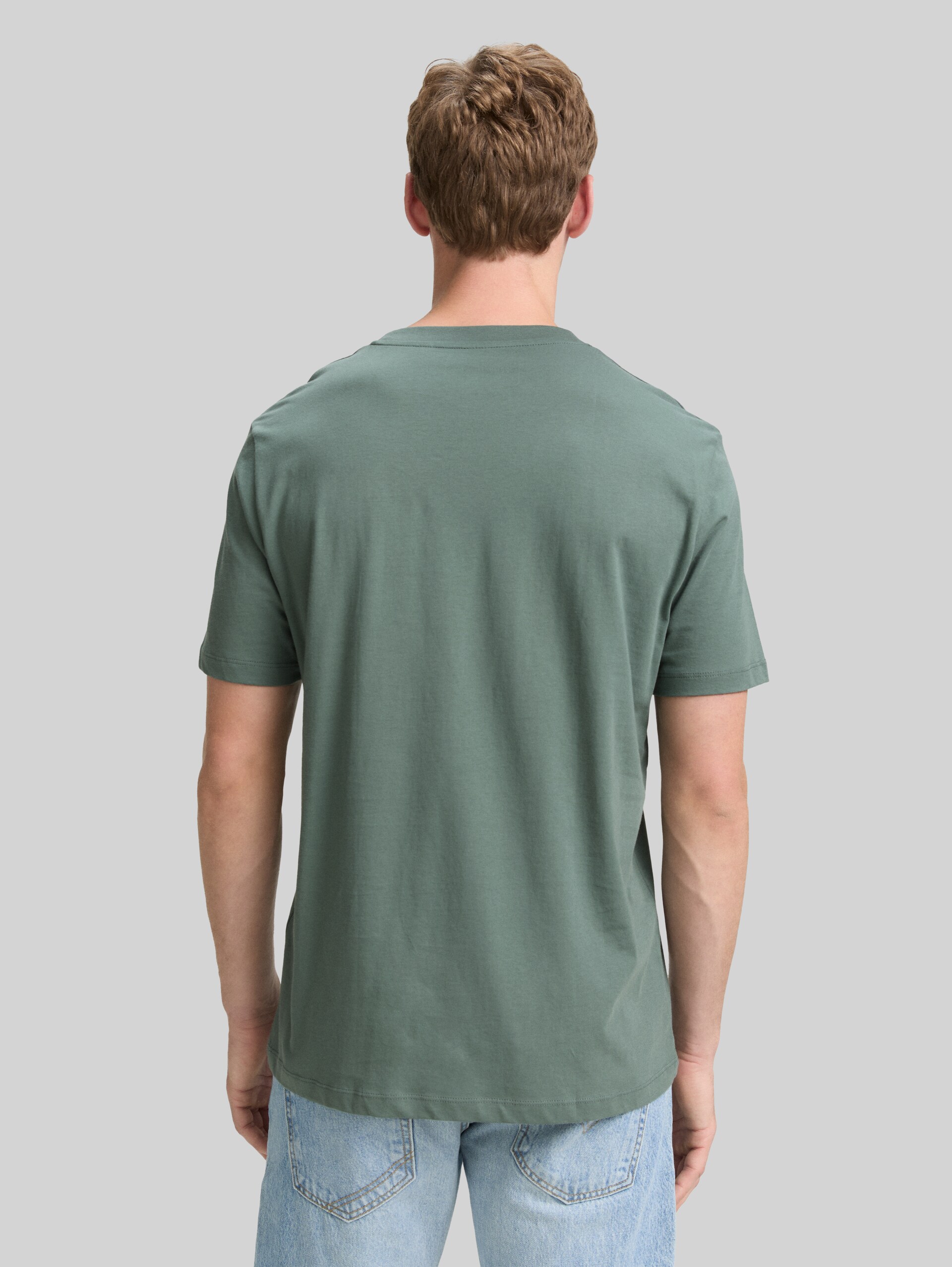 T-shirt met print in een set van 3 - washed jasper green - Neklijn model-achteraanzicht