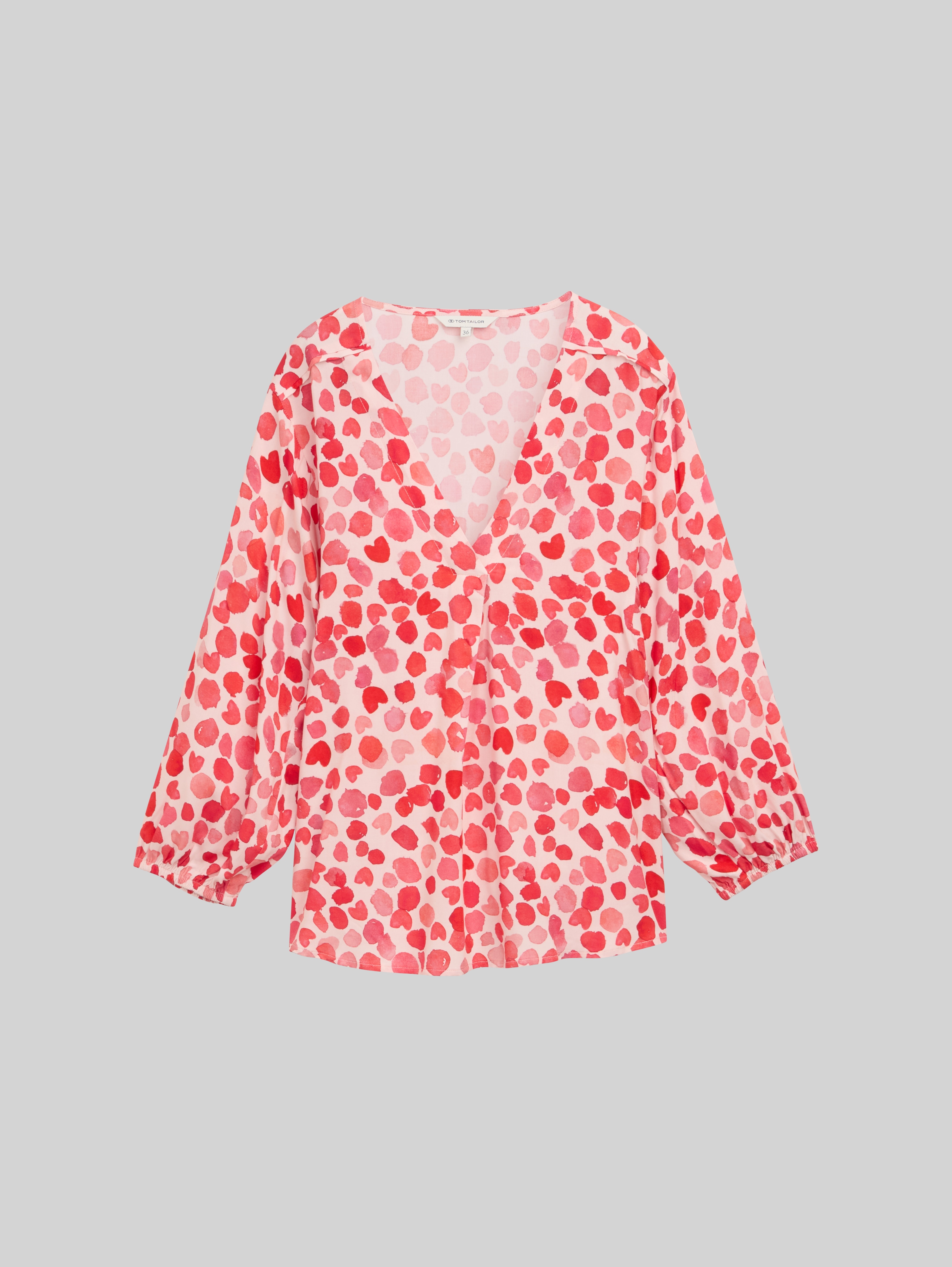 TOM TAILOR Damen Bluse Mit V-Ausschnitt – Langärmlig, Gemustert, Aus Nachhaltigem Material, Größen XS-3XL