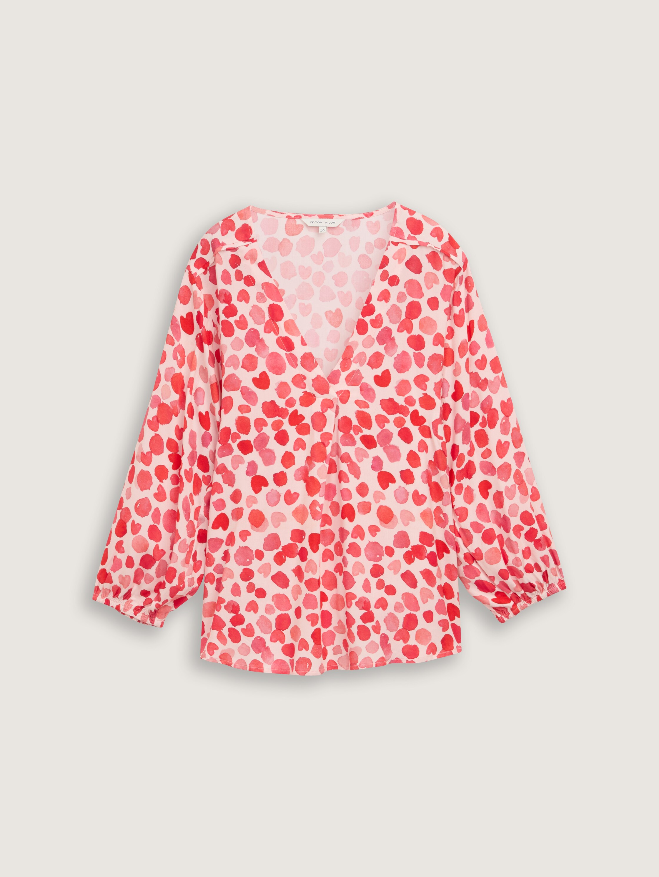 Bluse mit V-Ausschnitt - rose_red_heart_print - 