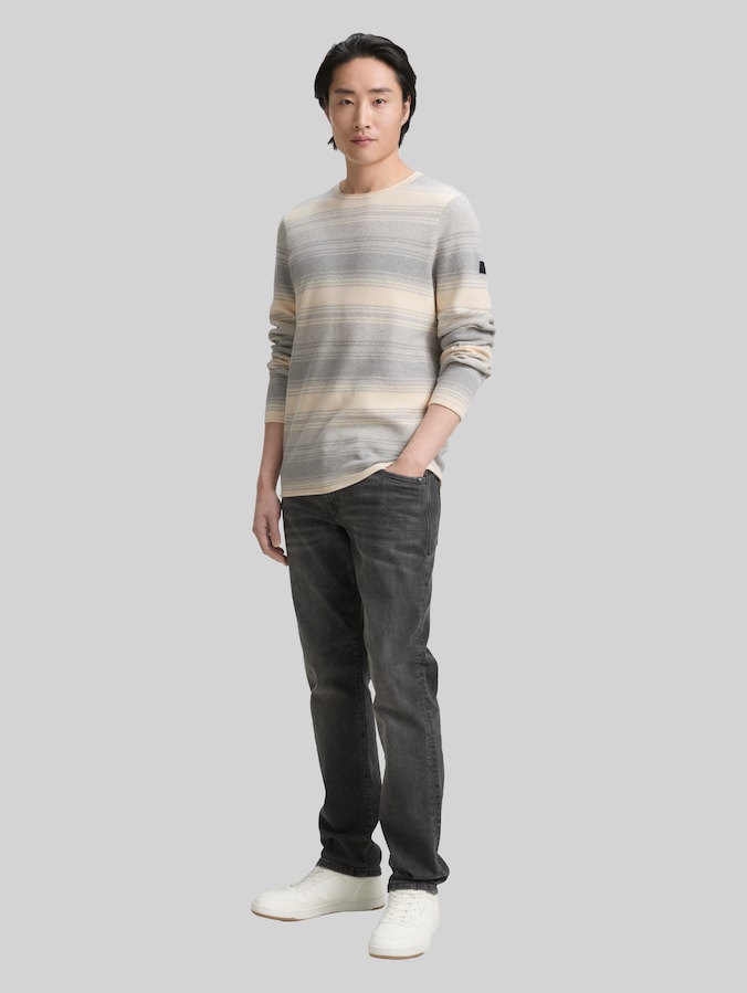 Knitted jumper in a striped pattern by Men, grey white stripe