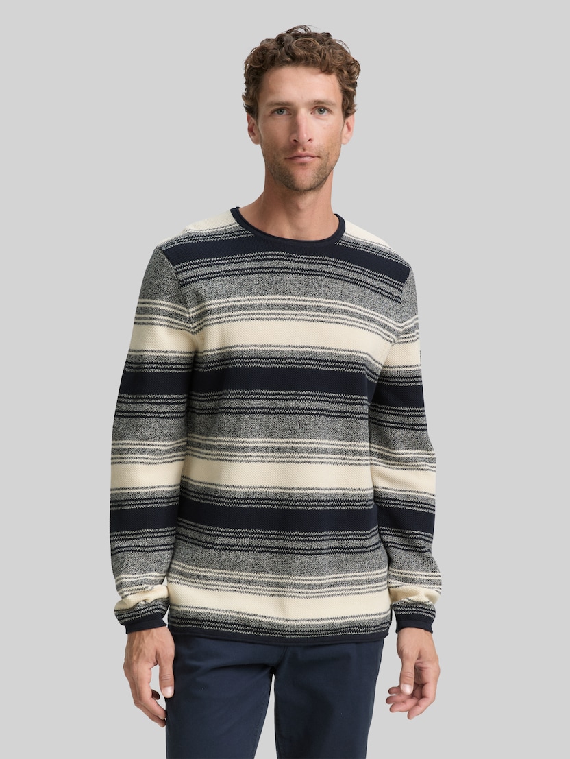 Strickpullover im Streifenmuster von Men, off white navy stripe