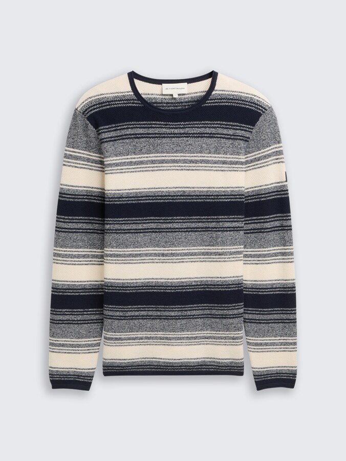 Gebreide trui met streeppatroon door Men, off white navy stripe