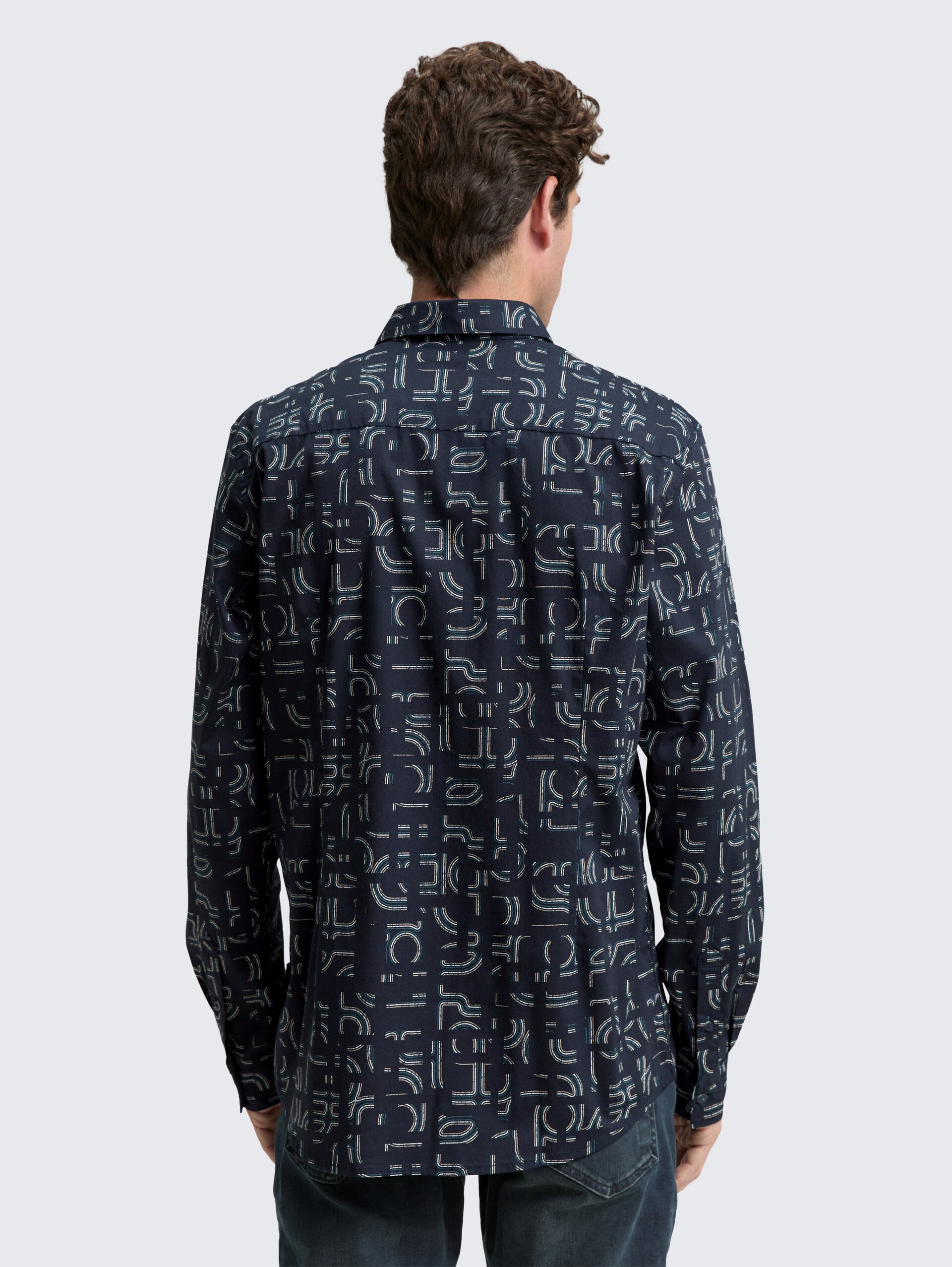Slim Fit Hemd mit Stretch - navy irregular design - Auschnitt Model-Rückansicht