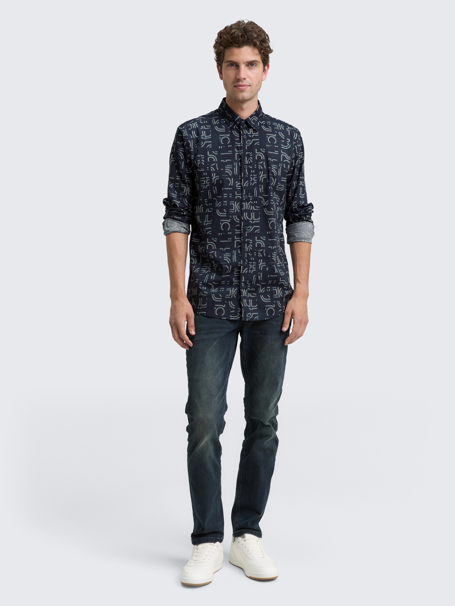 Slim Fit Hemd mit Stretch - navy irregular design - Model-Vorderansicht