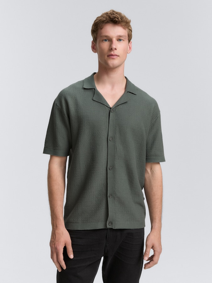 Knitted polo shirt with short sleeves by Denim Male, washed jasper green