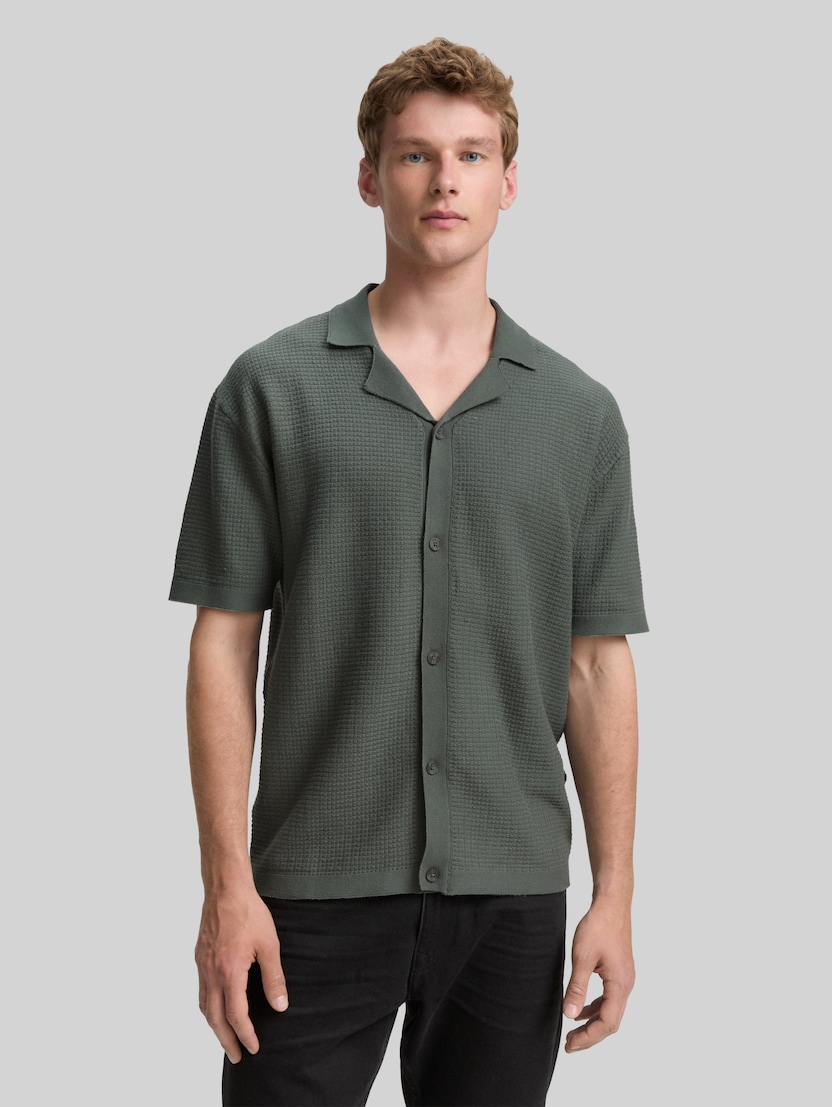 Gebreide polo met korte mouwen door Denim Male, washed jasper green