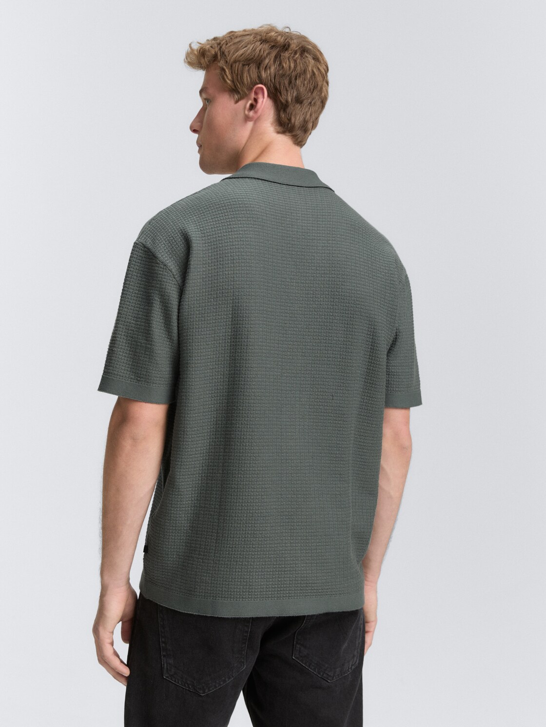 Strick-Poloshirt mit kurzen Ärmeln - washed jasper green