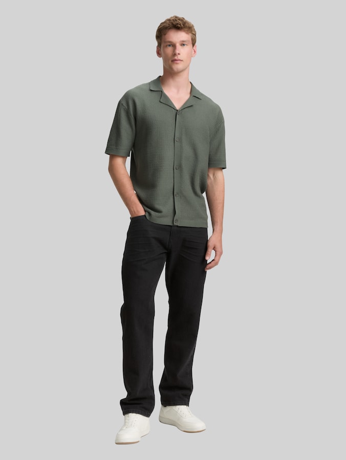 Strick-Poloshirt mit kurzen Ärmeln von Denim Male, washed jasper green
