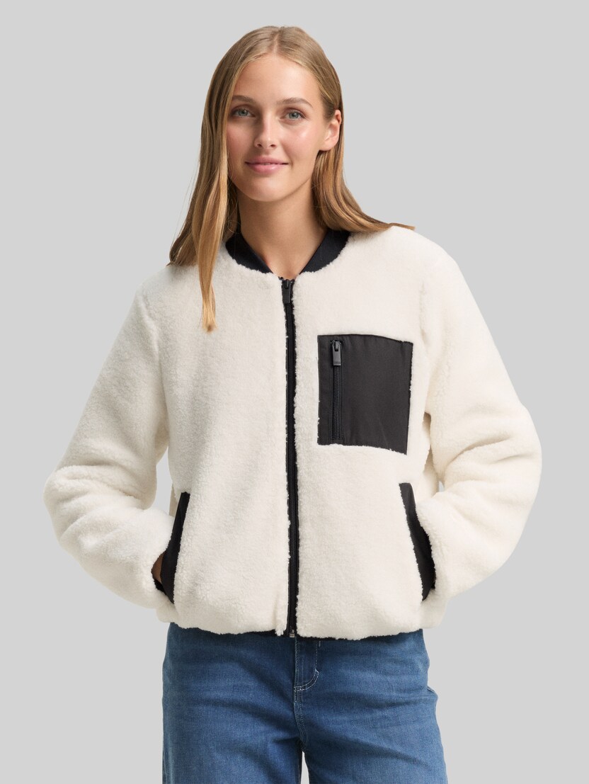 Teddyjas met bomberkraag door Denim Female, light cream beige