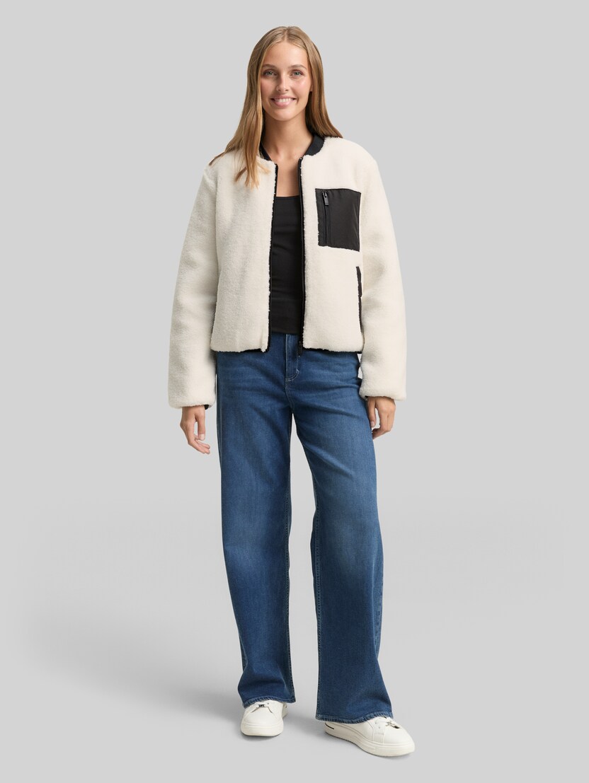 Teddy Jacke mit Bomberkragen von Denim Female, light cream beige