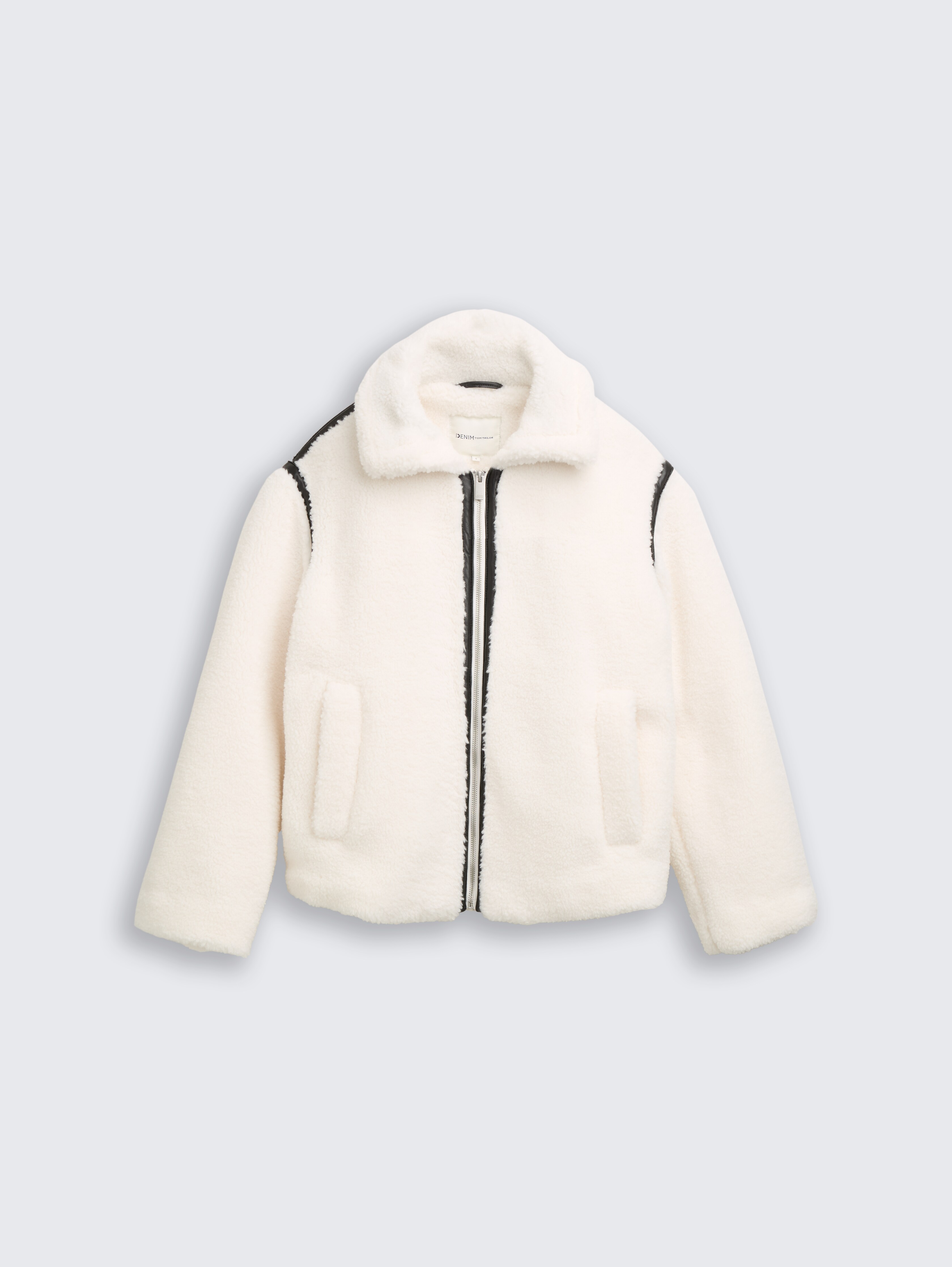 Loose fit teddy jacket in white by Tom Tailor