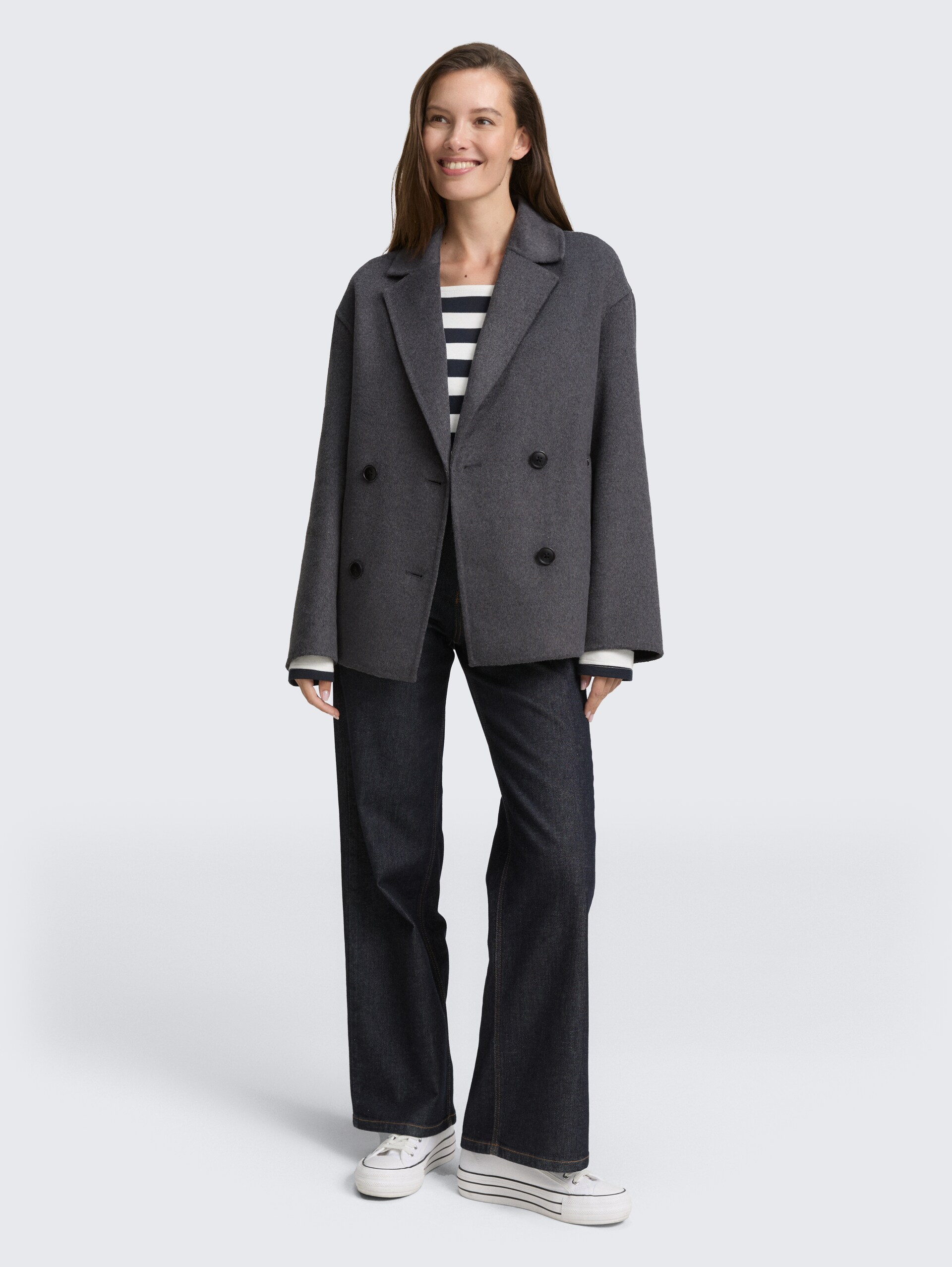 Cabanjacke mit Wollanteil - dark anthra melange - seitliche Model-Ansicht