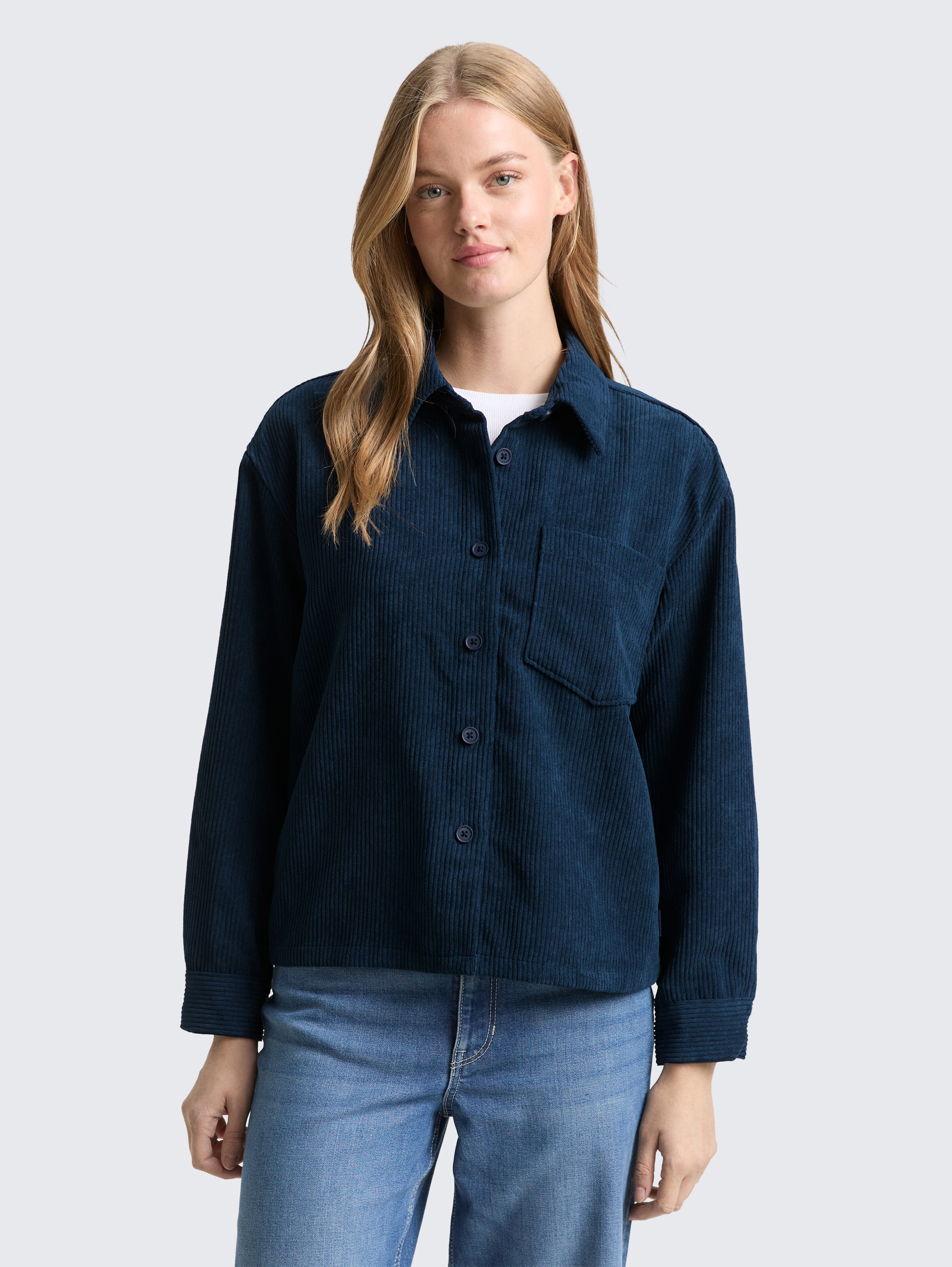 Boxy Fit Cordbluse von Denim Female, dark sea petrol