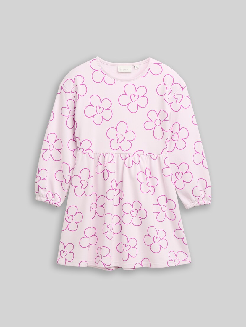 Sweatshirt dress with floral pattern by Mini Girls, neon lilac flower print