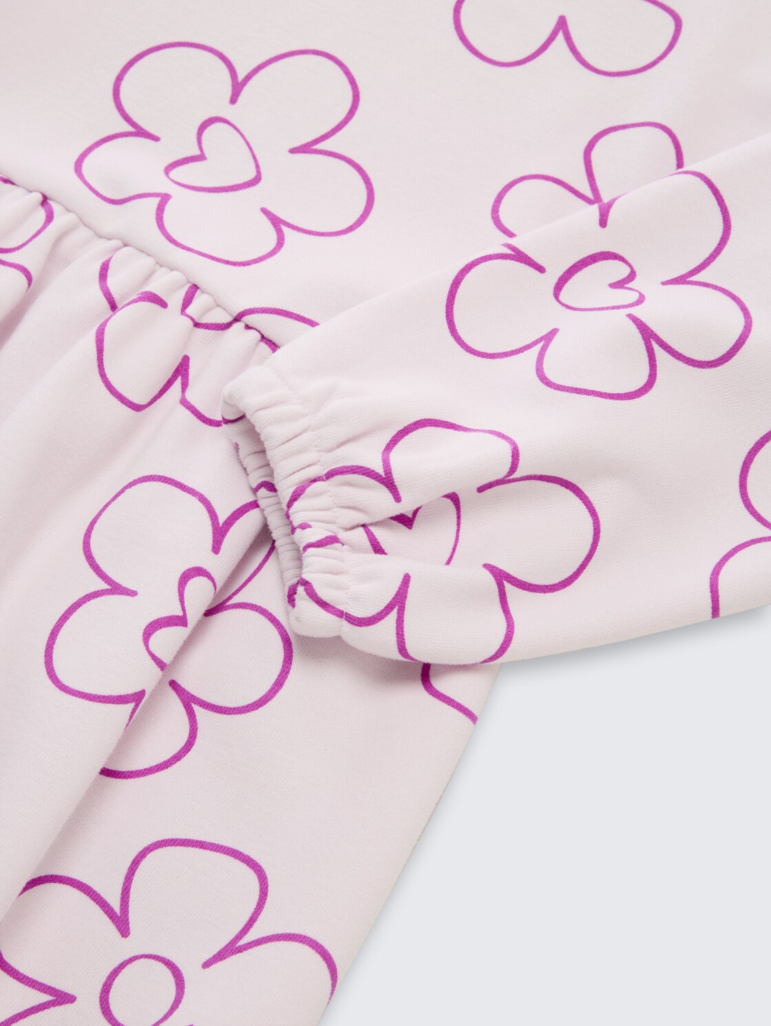 Sweatshirt-Kleid mit Blumenmuster - neon lilac flower print - Detail-Model-Ansicht