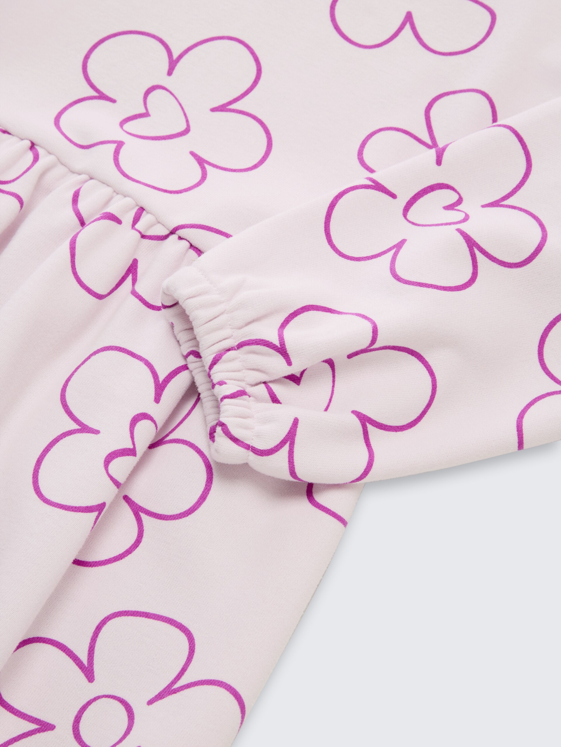 Sweatshirt-Kleid mit Blumenmuster - neon lilac flower print - Detail-Model-Ansicht