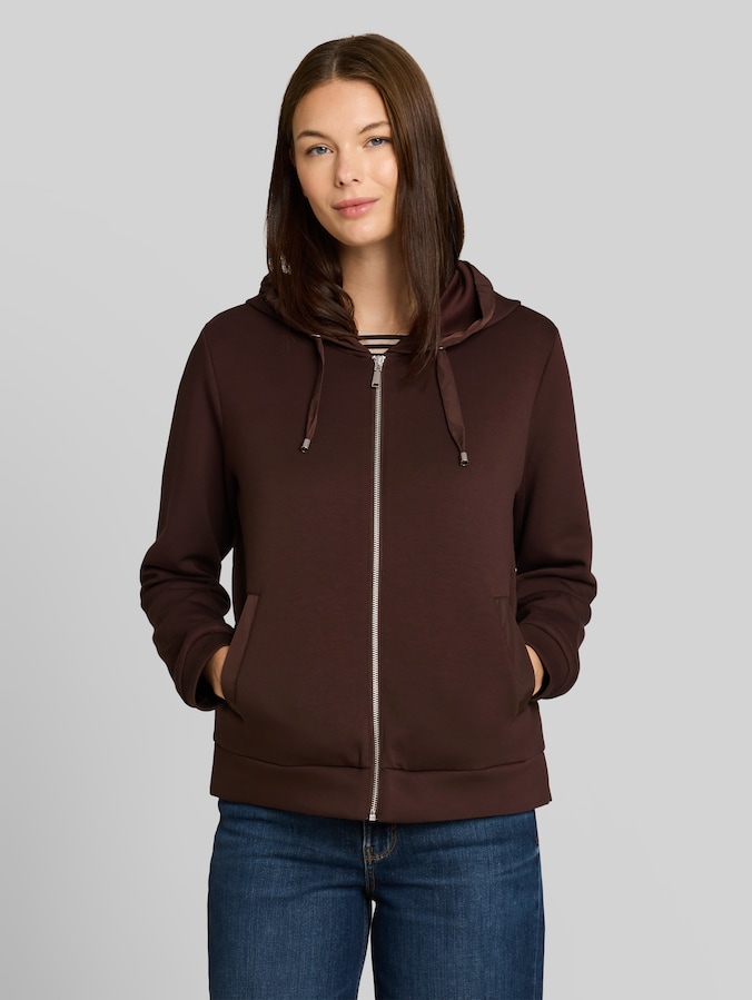 Hoodie Sweatjacke aus Scuba von Women, java dark brown