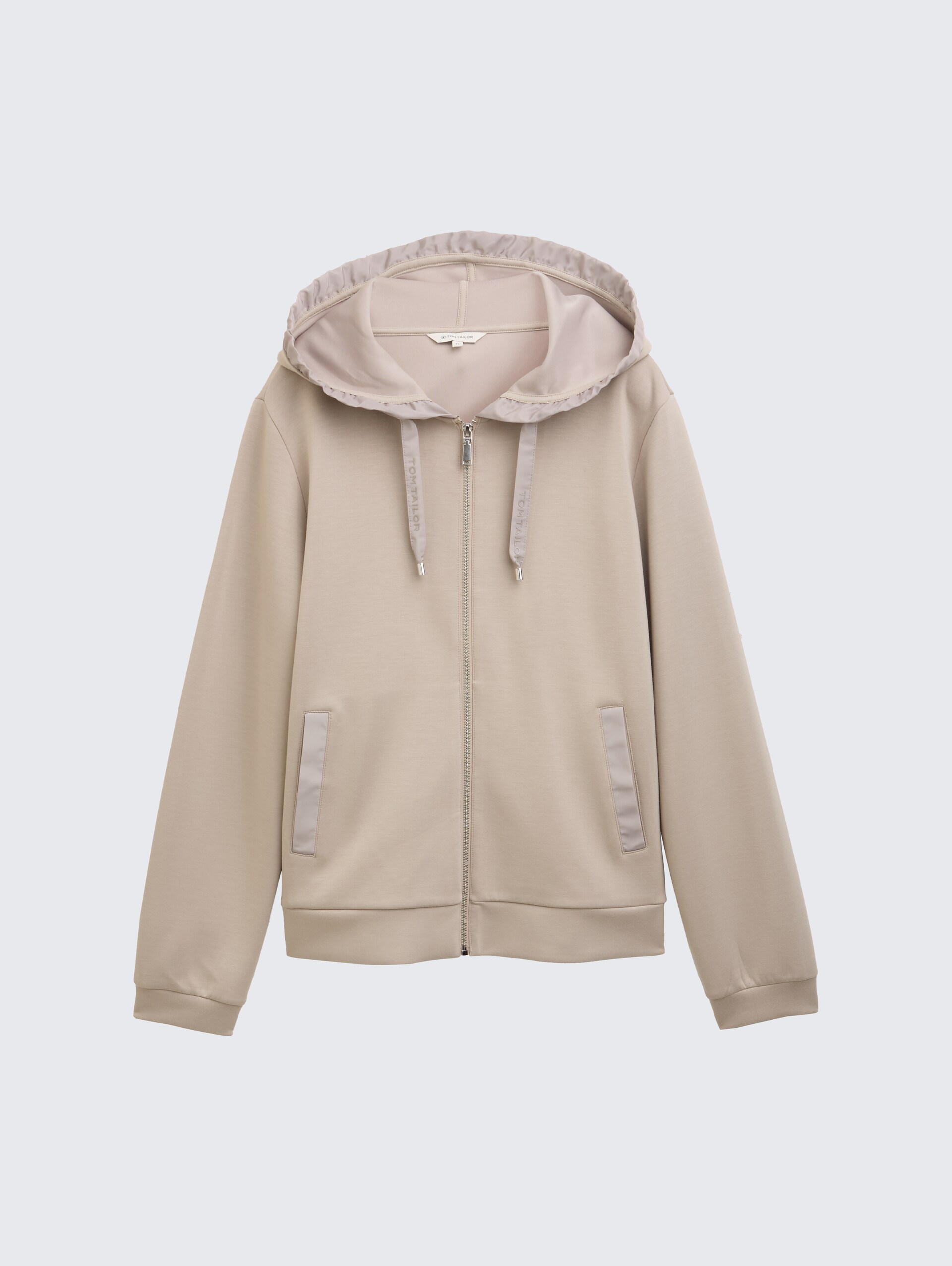 Hoodie Sweatjacke aus Scuba - soft taupe grey - Vorder-Produkt-Ansicht