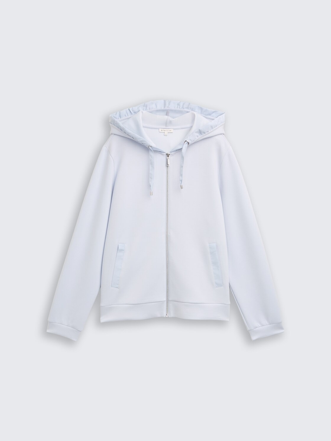 Hoodie Sweatjacke aus Scuba - soft dusty blue - Vorder-Produkt-Ansicht