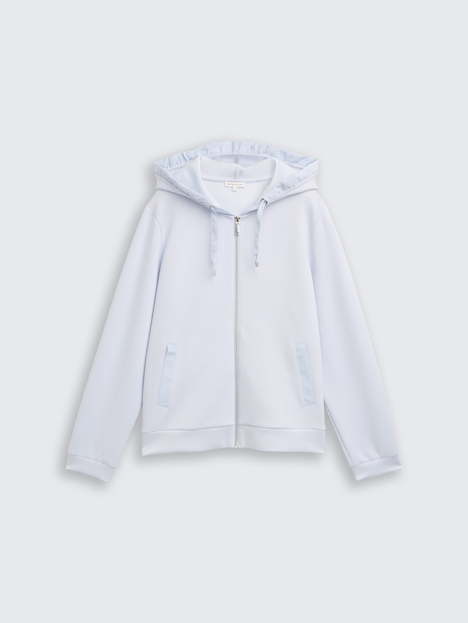 Hoodie Sweatjacke aus Scuba - soft dusty blue - Vorder-Produkt-Ansicht