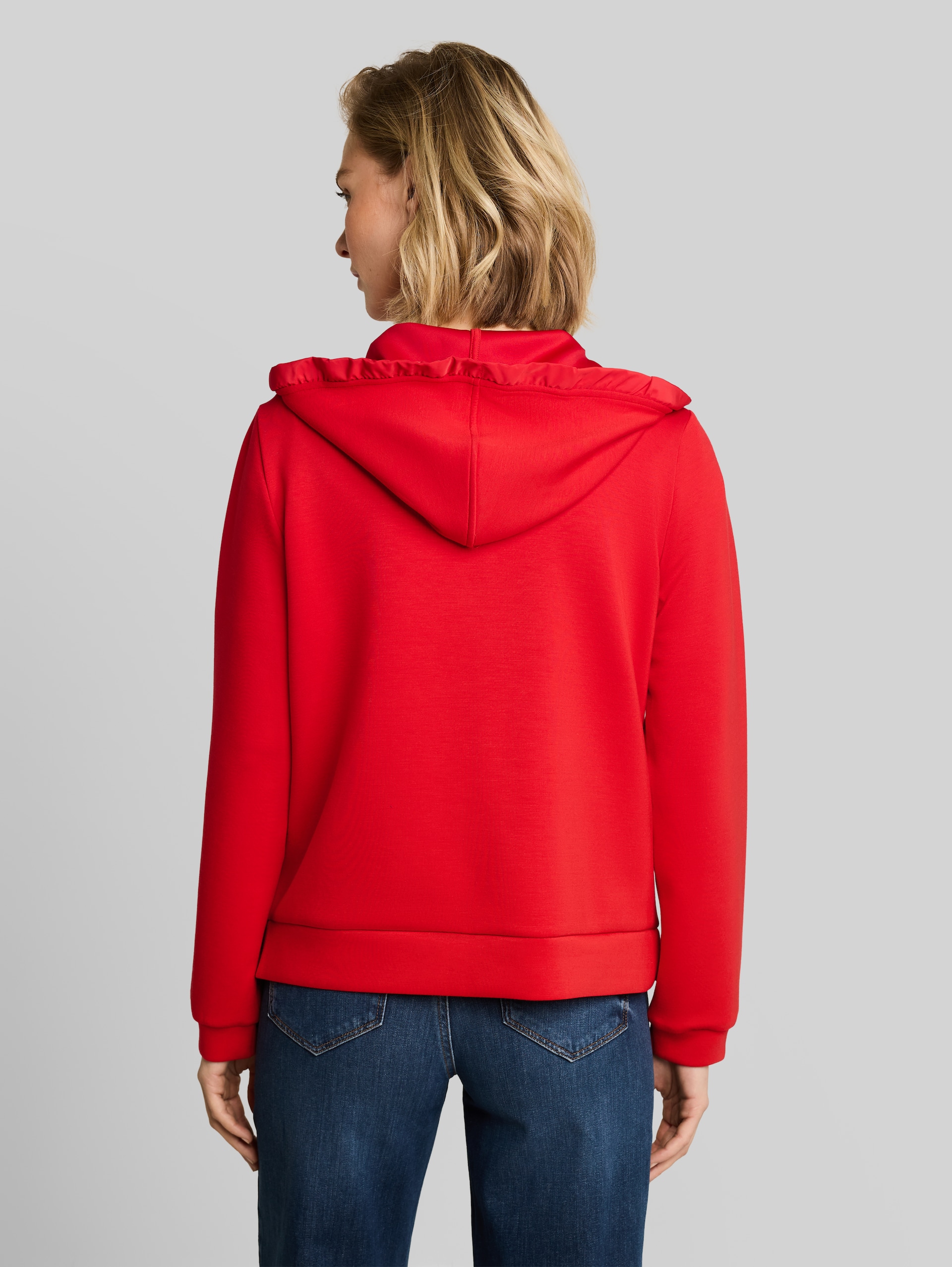 Veste sweat à capuche en scuba - mid scarlet red - Découpe Vue arrière du modèle