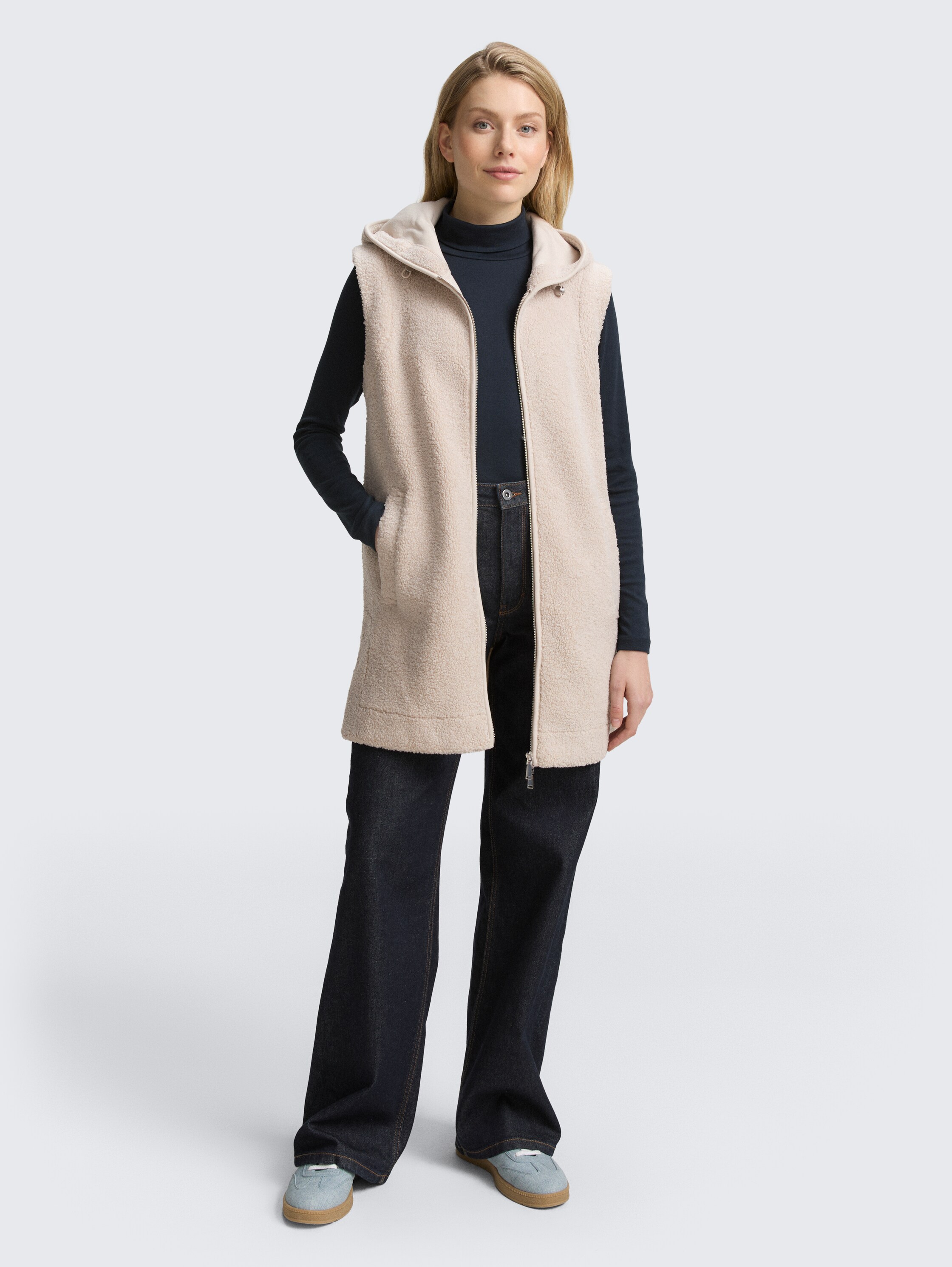 Teddy vest met capuchon - soft_taupe_grey_melange - 