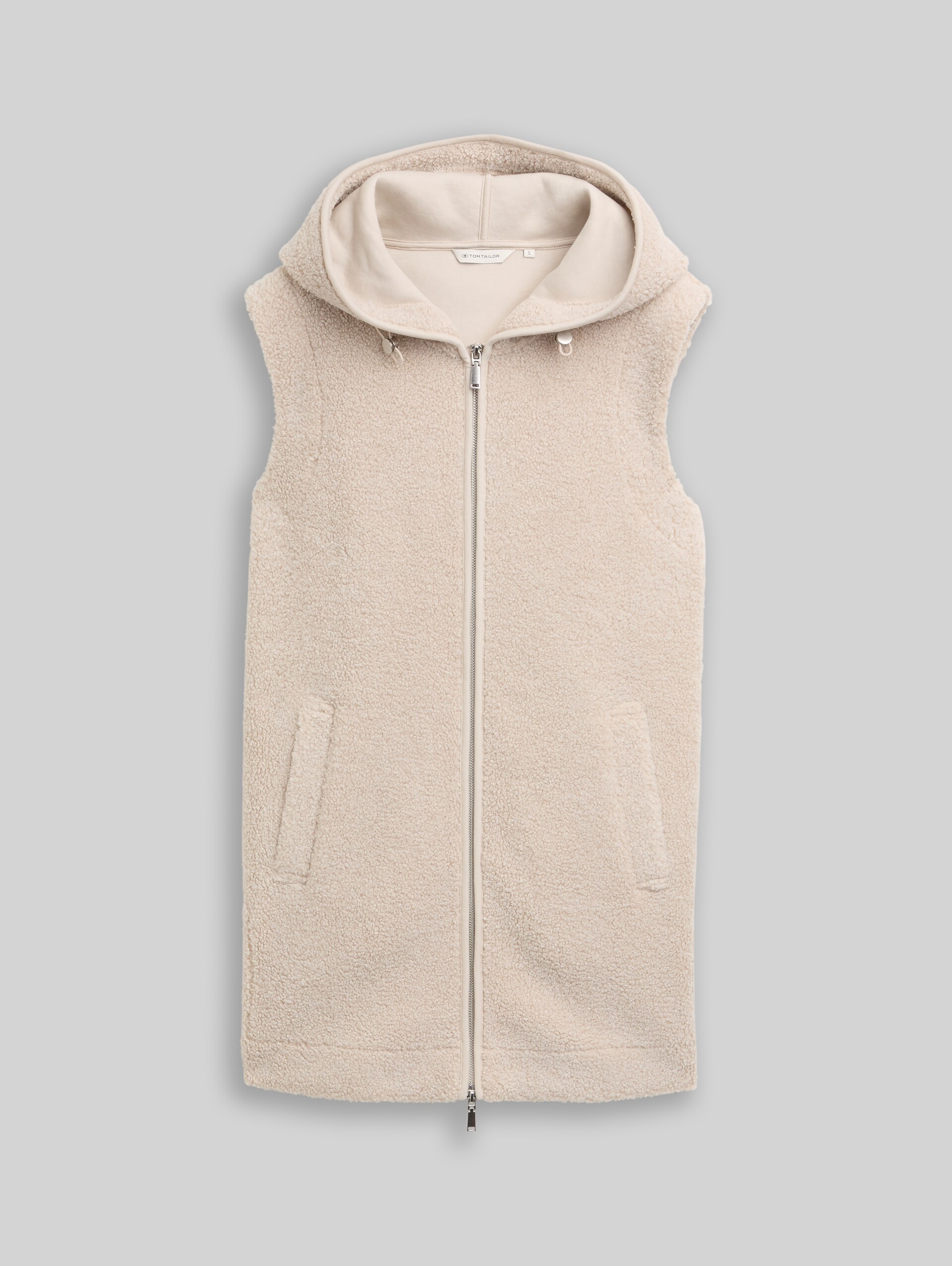 Teddy hooded vest - soft taupe grey melange - Front product view