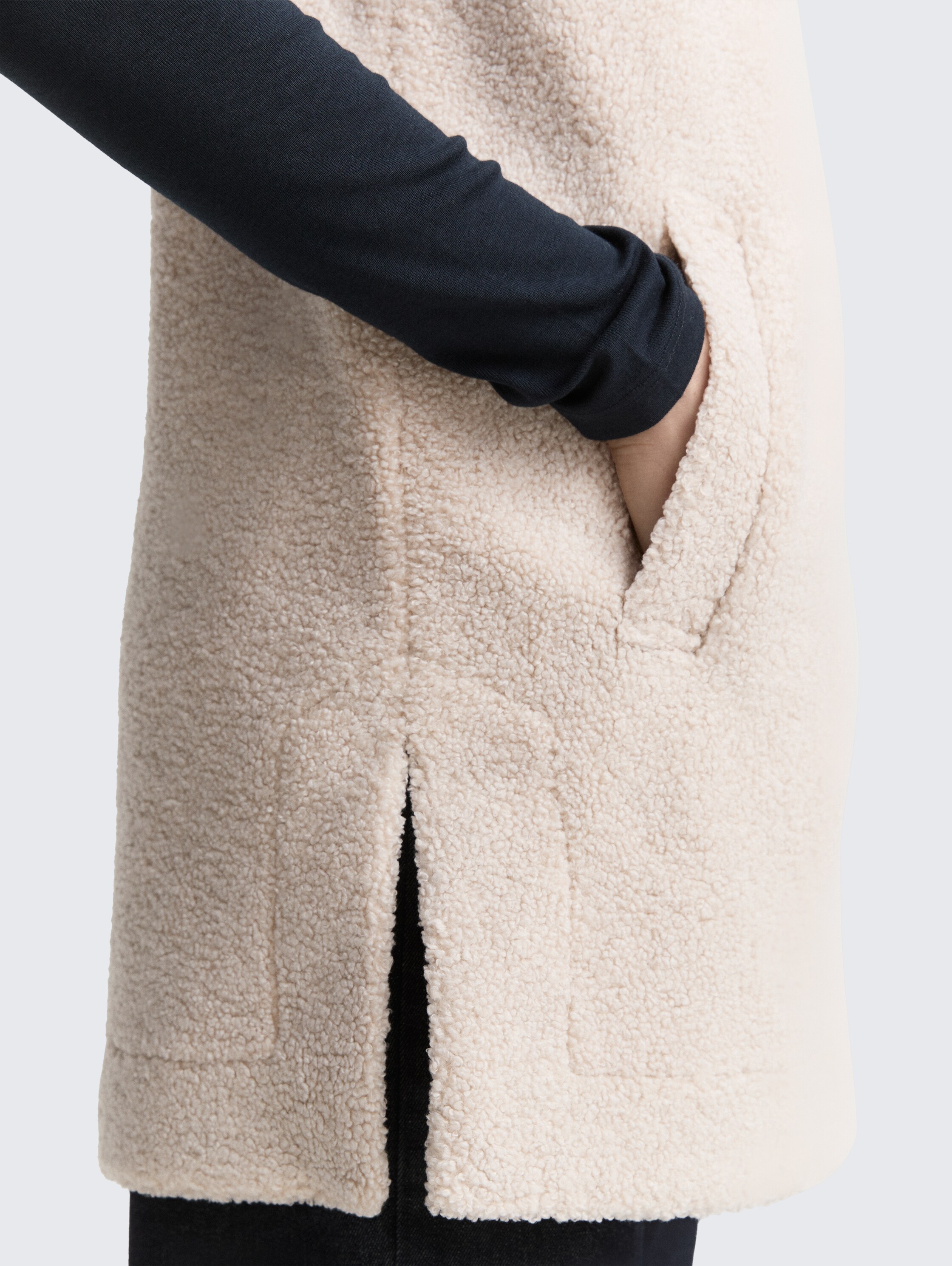 Teddy vest met capuchon - soft_taupe_grey_melange - 