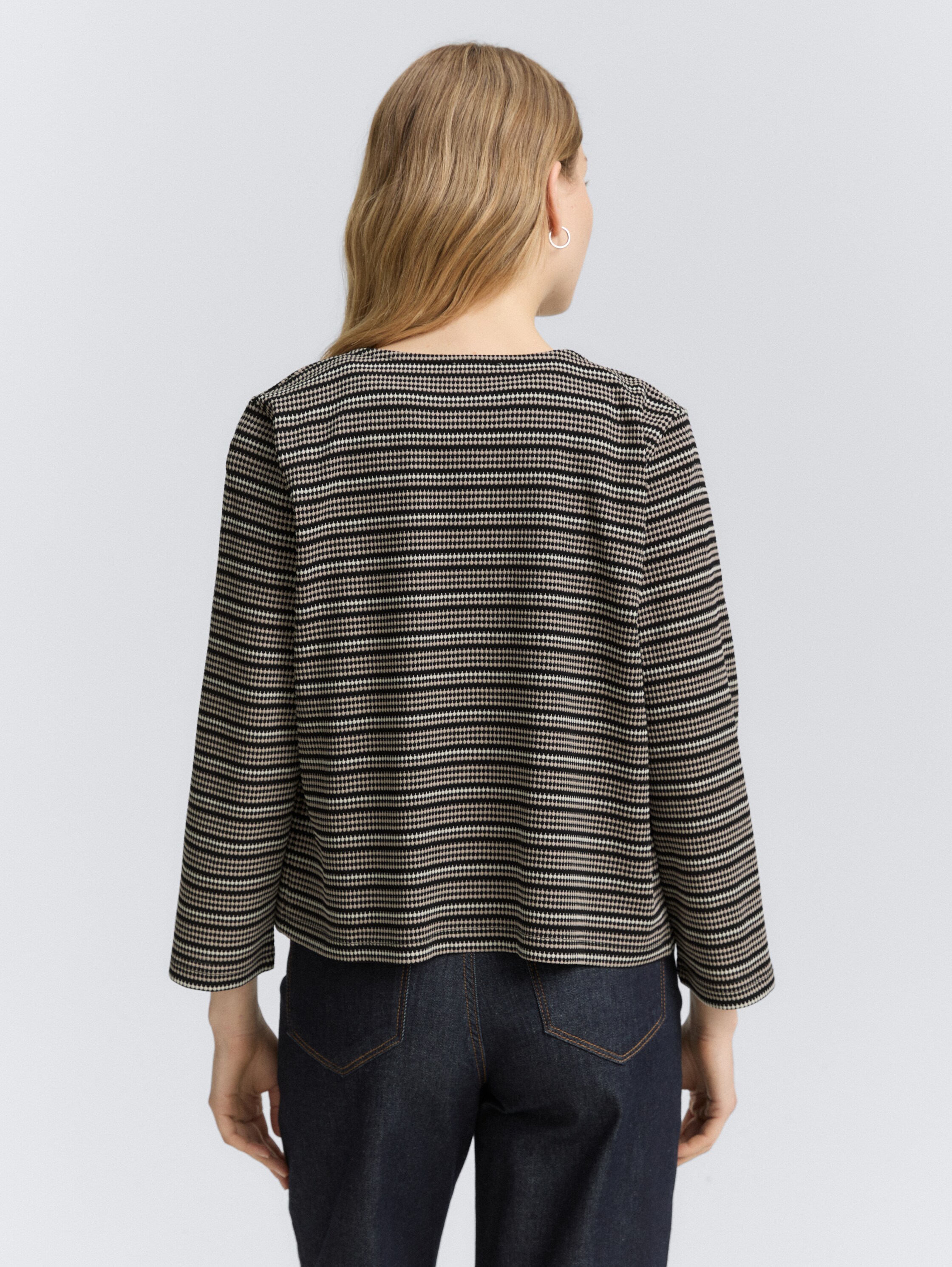 Boxy Fit Jacquard Cardigan - black_knit_structure_stripe - 