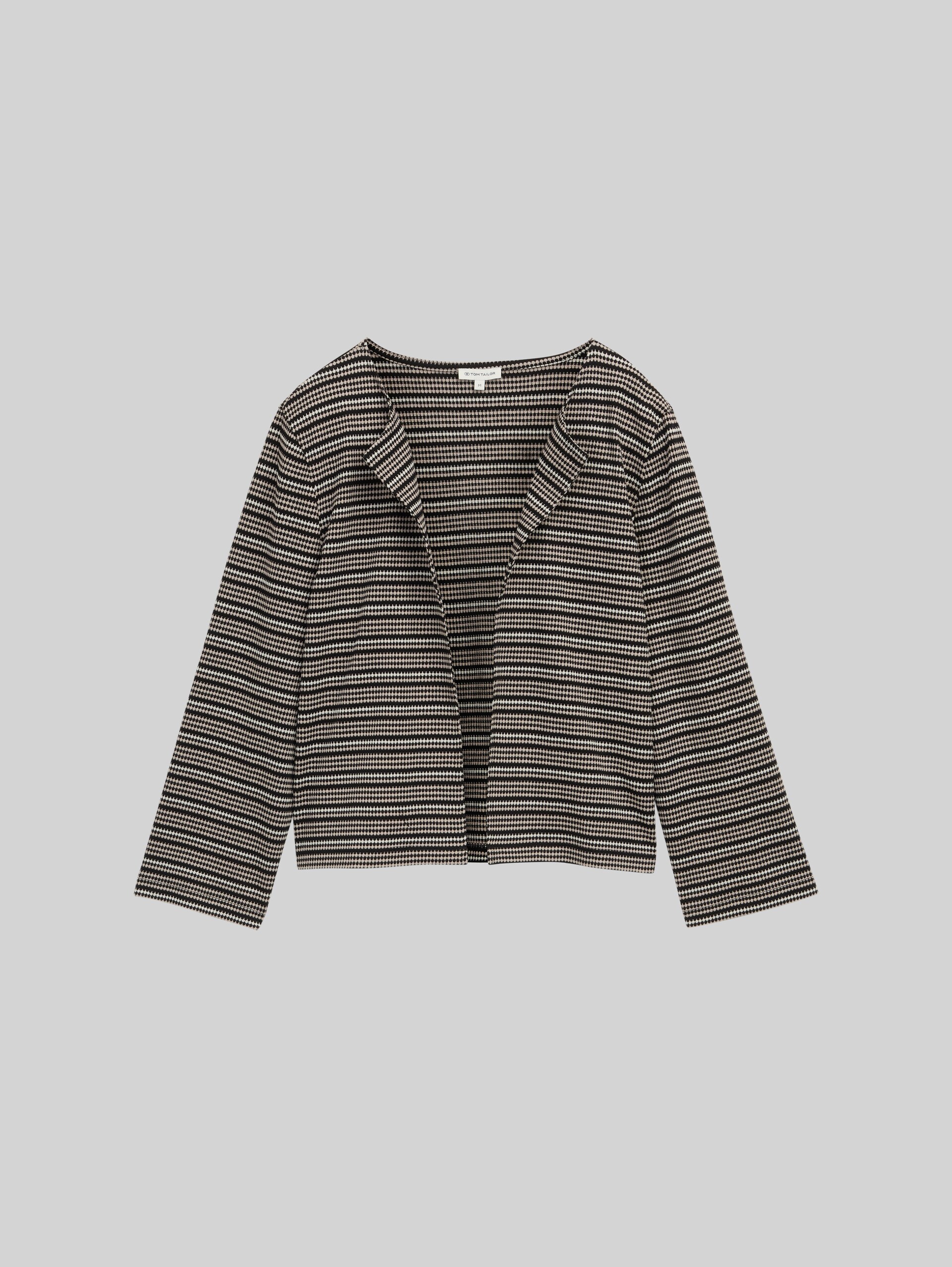 Boxy fit jacquard cardigan - black knit structure stripe - Front product view
