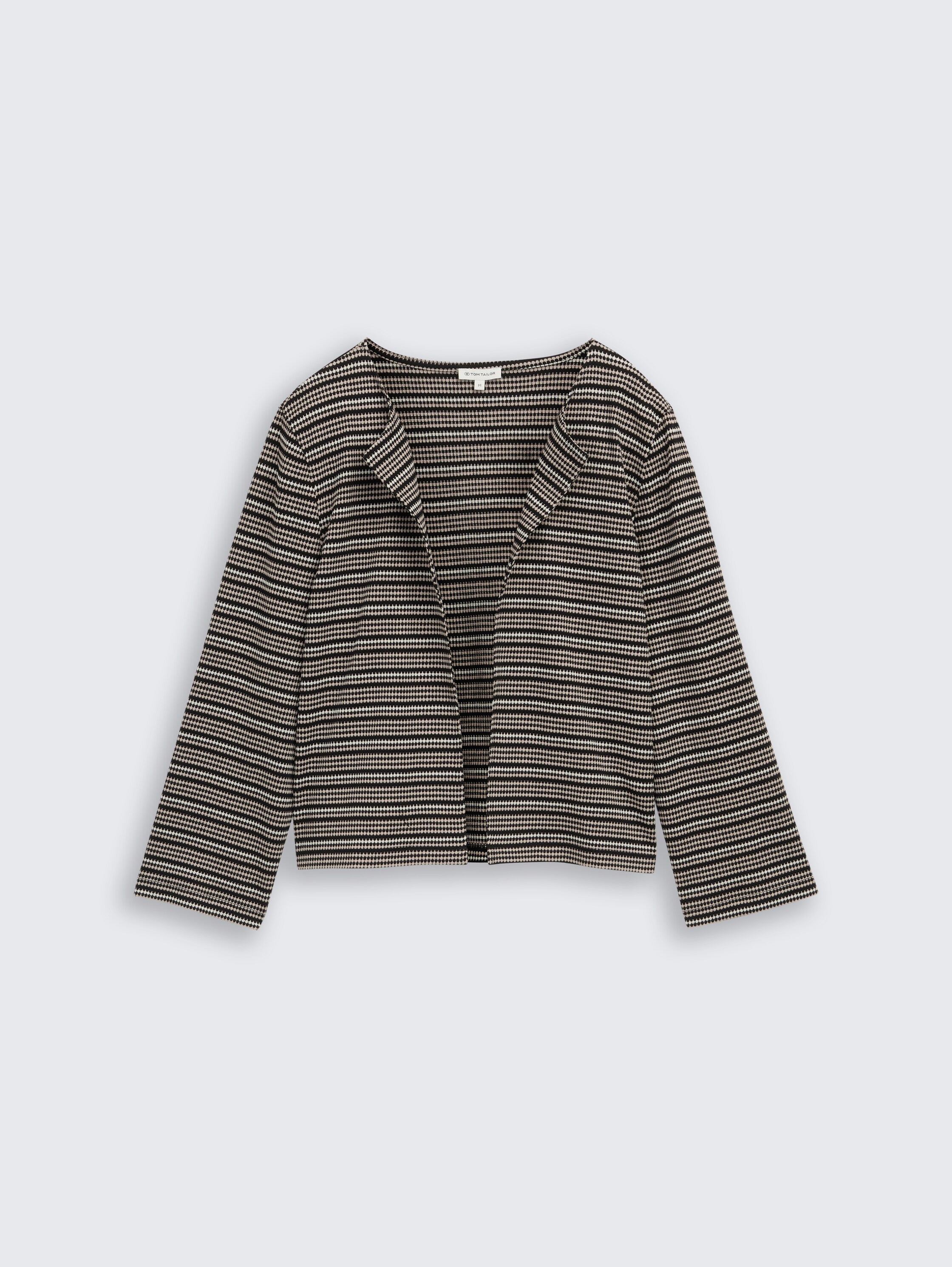 Boxy Fit Jacquard Cardigan - black_knit_structure_stripe - 