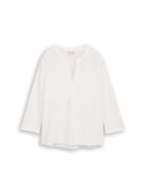 Sélectionné, T-shirt manches longues Henley dans un mélange de matières par Tom Tailor, blanc