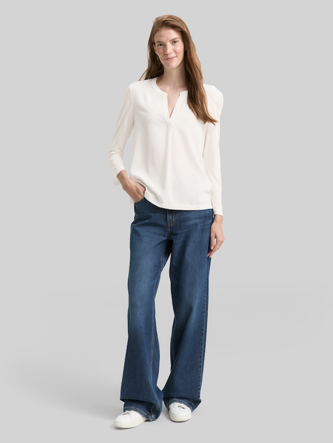 Henley Langarmshirt im Material-Mix von Women, Whisper White