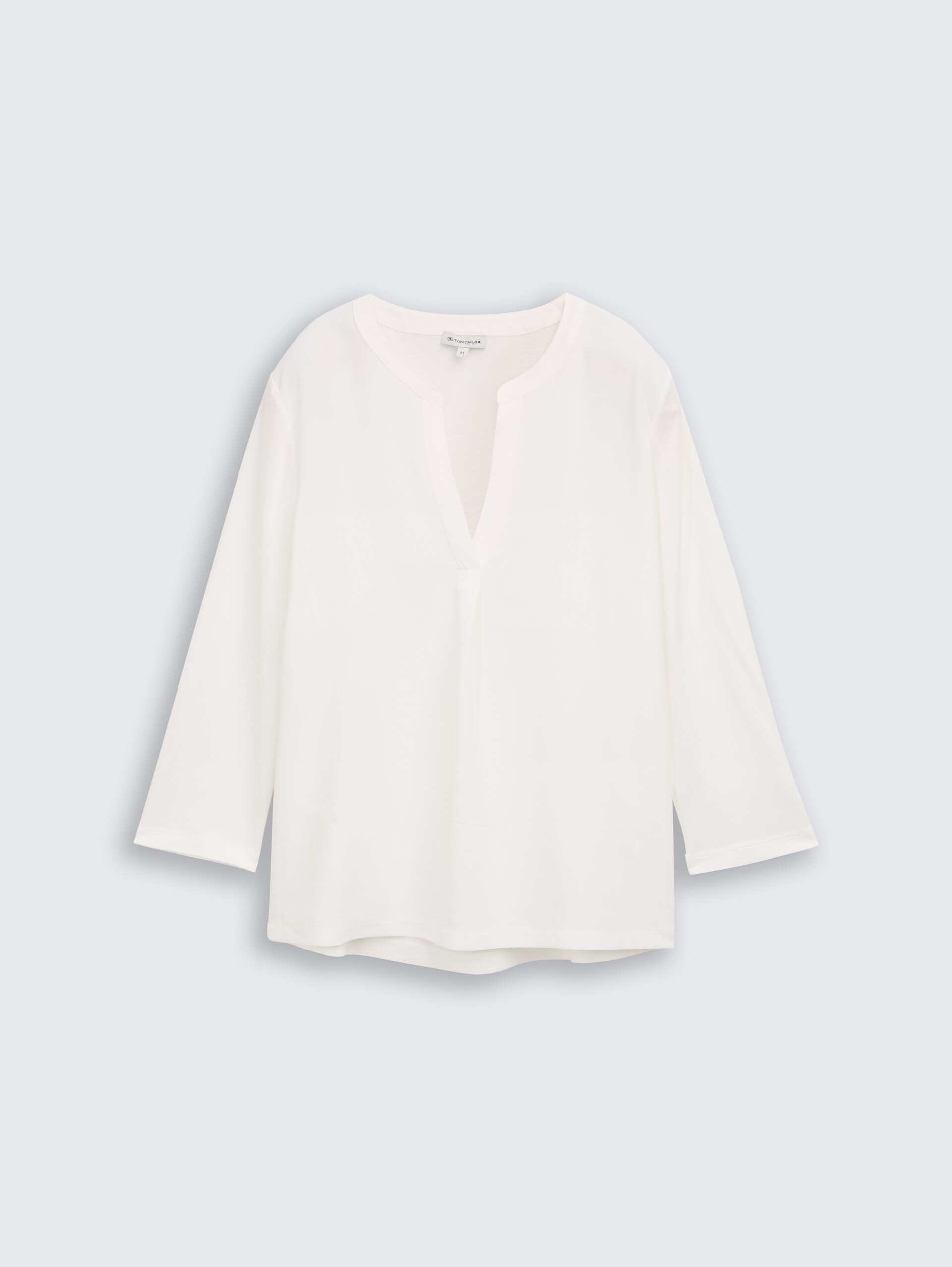 Henley Langarmshirt im Material-Mix - Whisper White - Vorder-Produkt-Ansicht