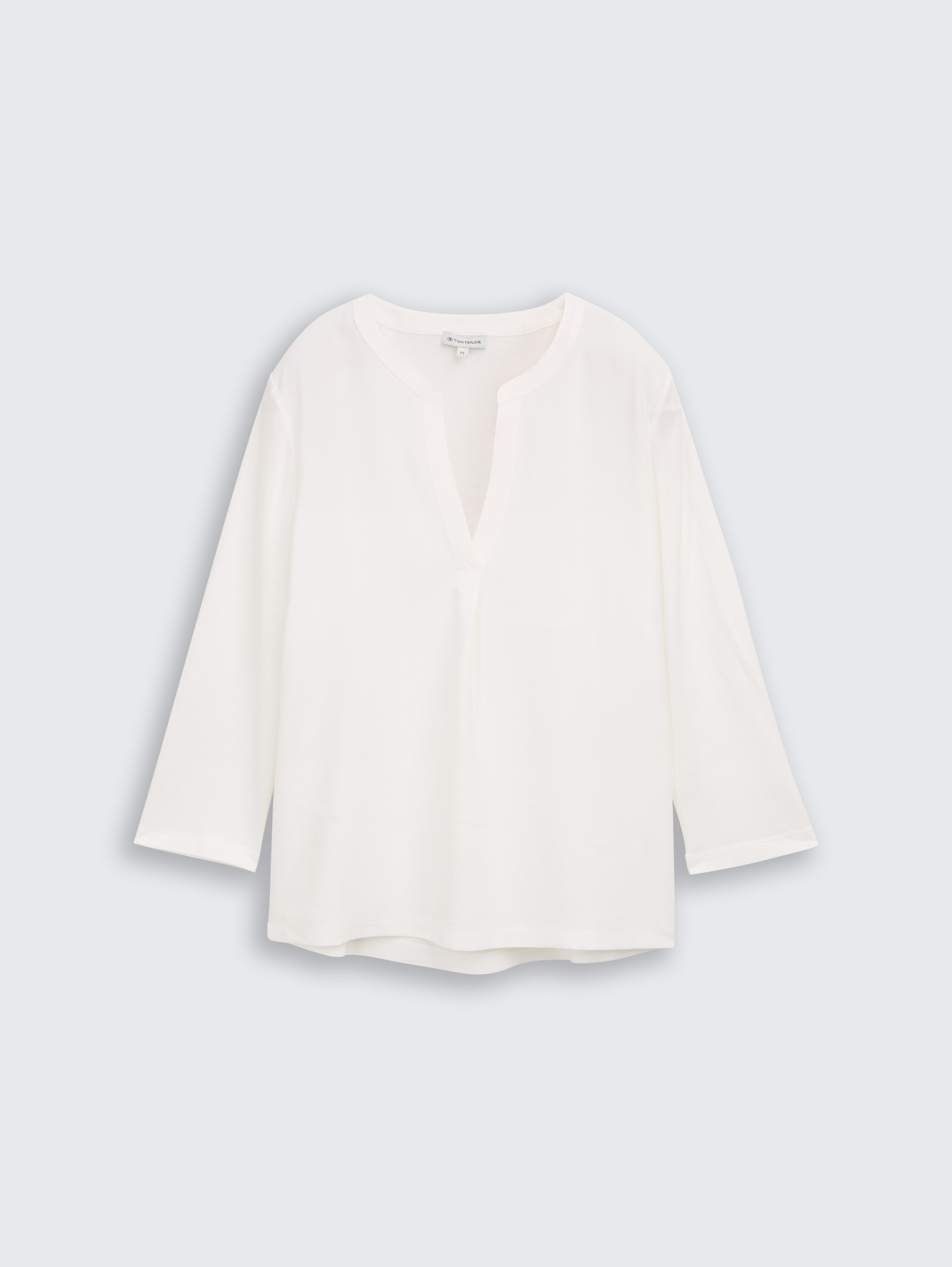 Henley shirt met lange mouwen in een mix van materialen - whisper_white - 