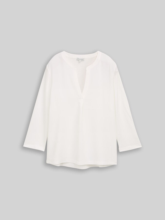 Henley Langarmshirt im Material-Mix von Women, Whisper White