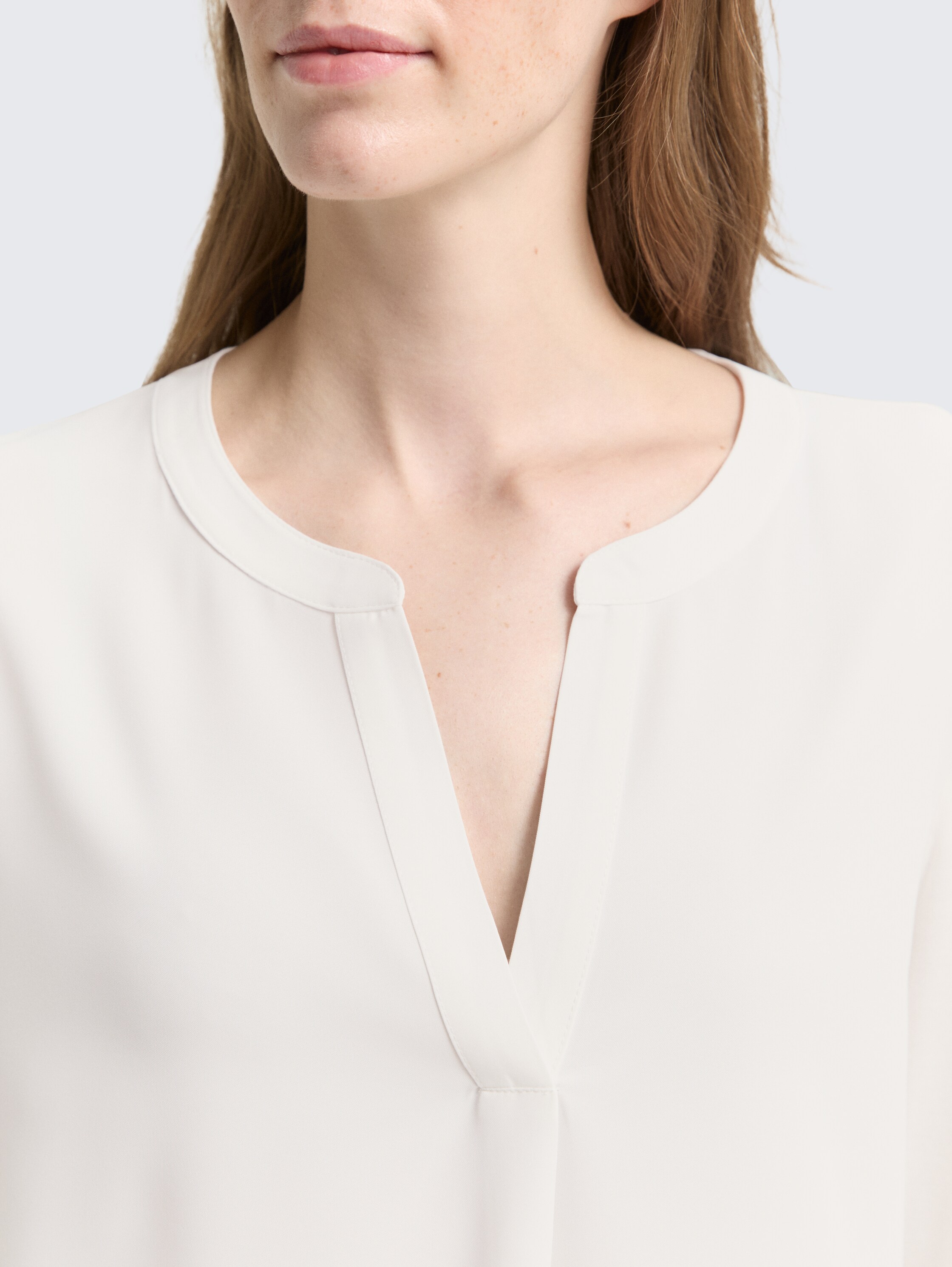 Henley shirt met lange mouwen in een mix van materialen - whisper_white - 