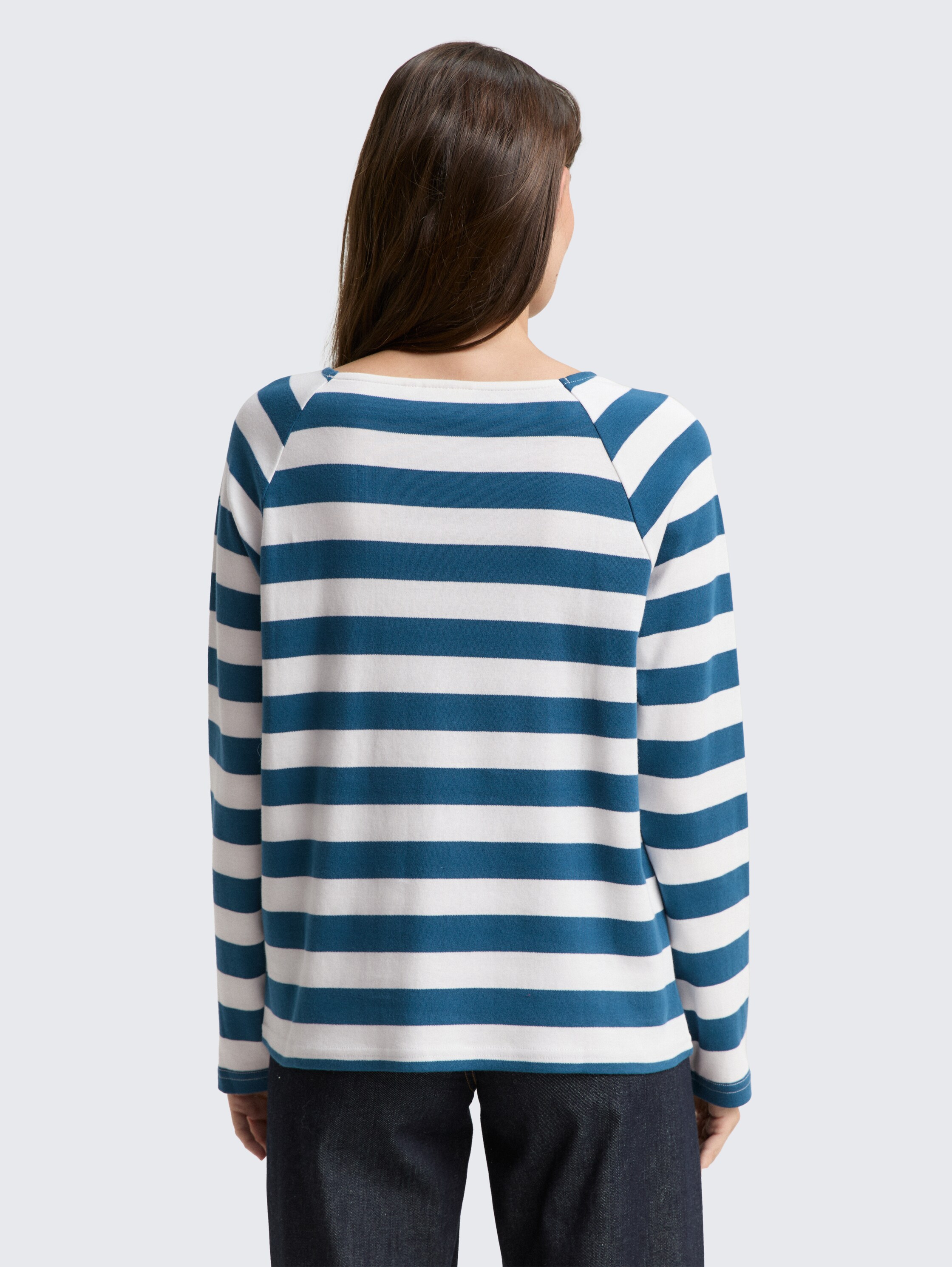 Langarmshirt mit Streifenmuster - petrol_blue_offwhite_stripe - 
