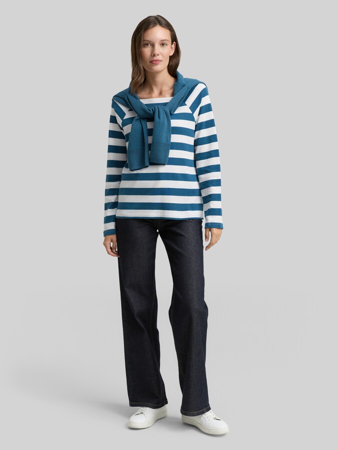 Lange mouwen shirt met streeppatroon door Women, petrol blue offwhite stripe