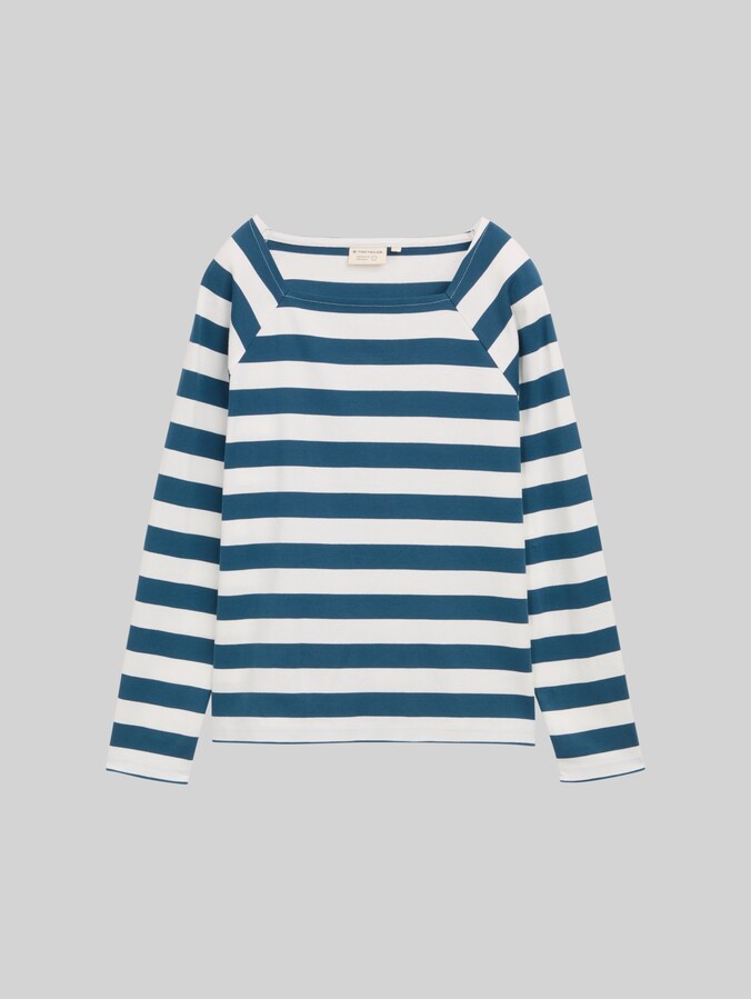 Langarmshirt mit Streifenmuster von Women, petrol blue offwhite stripe
