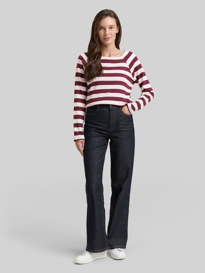 T-shirt met lange mouwen en streepmotief door Women, bordeaux offwhite stripe